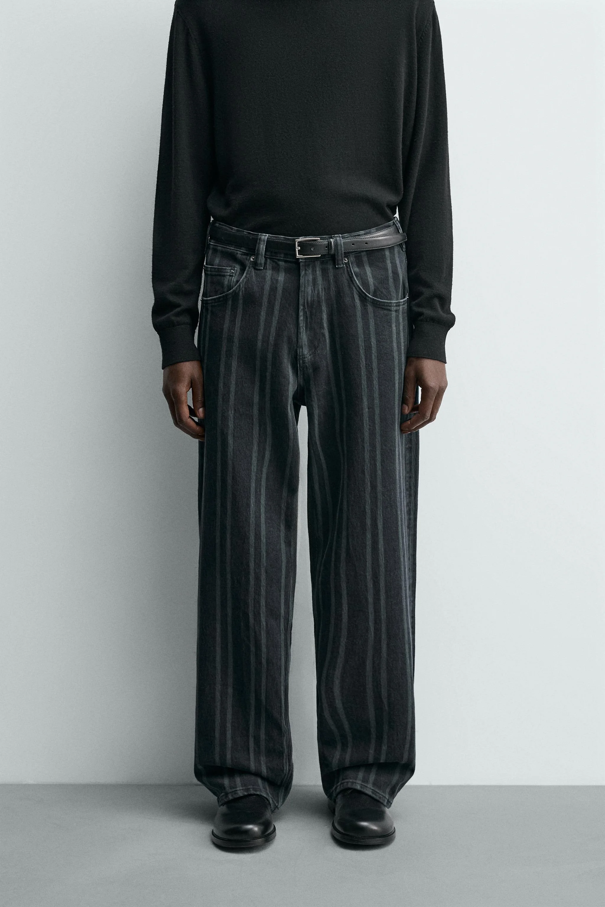 شلوار جین راه راه با فاق آزاد