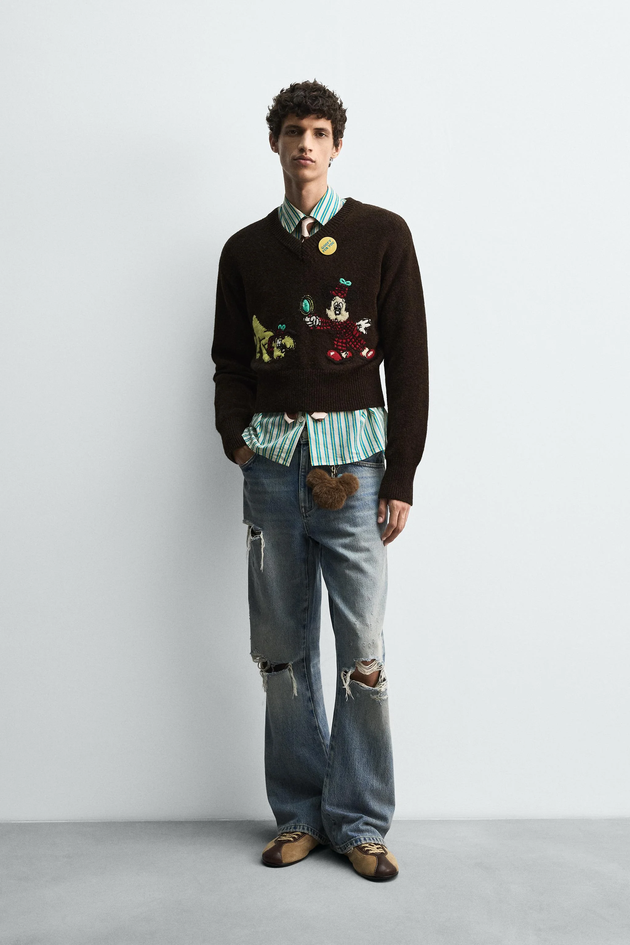 شلوار جین دمپا گشاد پاره هری لمبرت برای زارا ایکس دیزنی