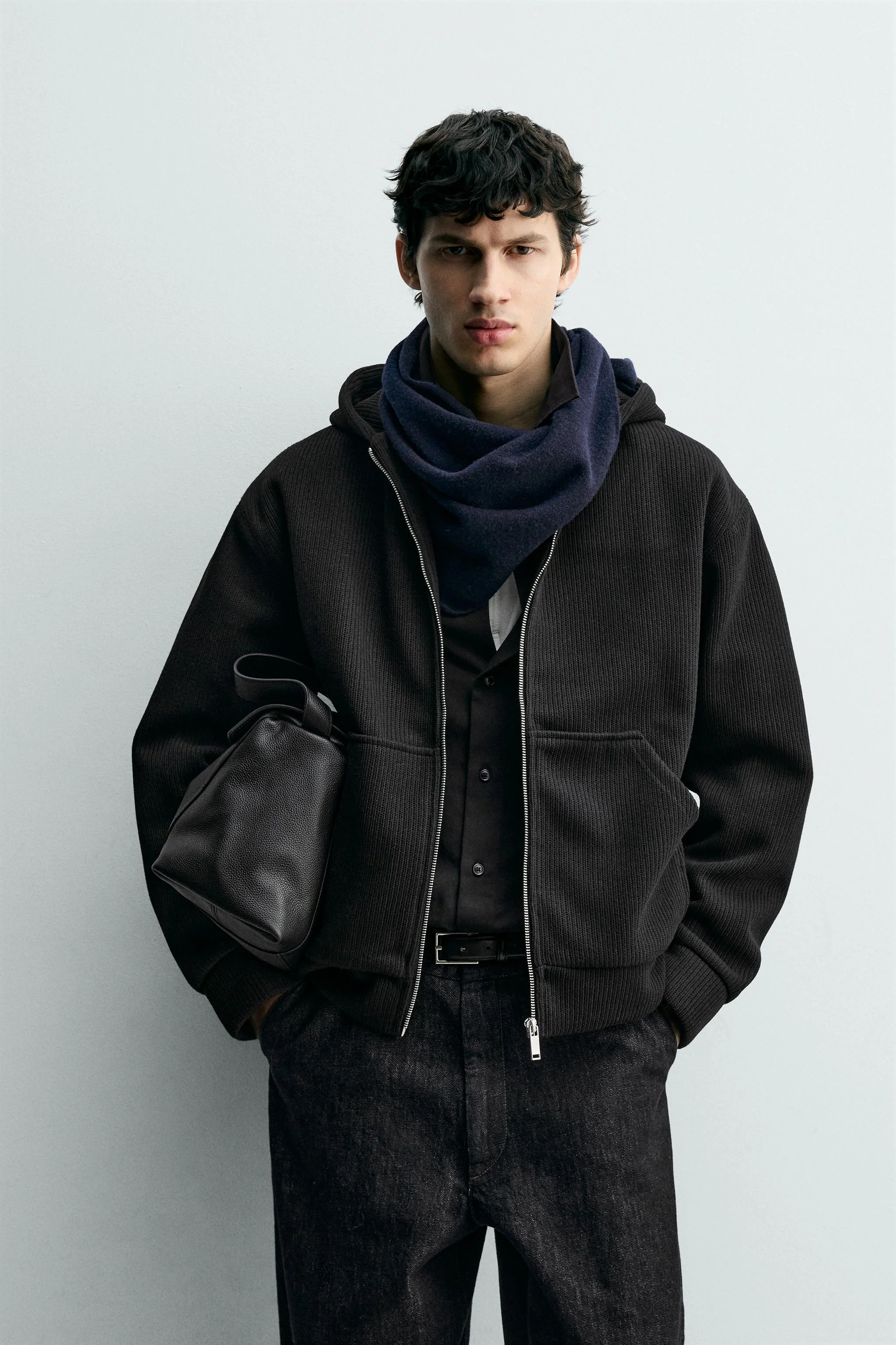 هودی زیپ‌دار بافت دنده‌ای