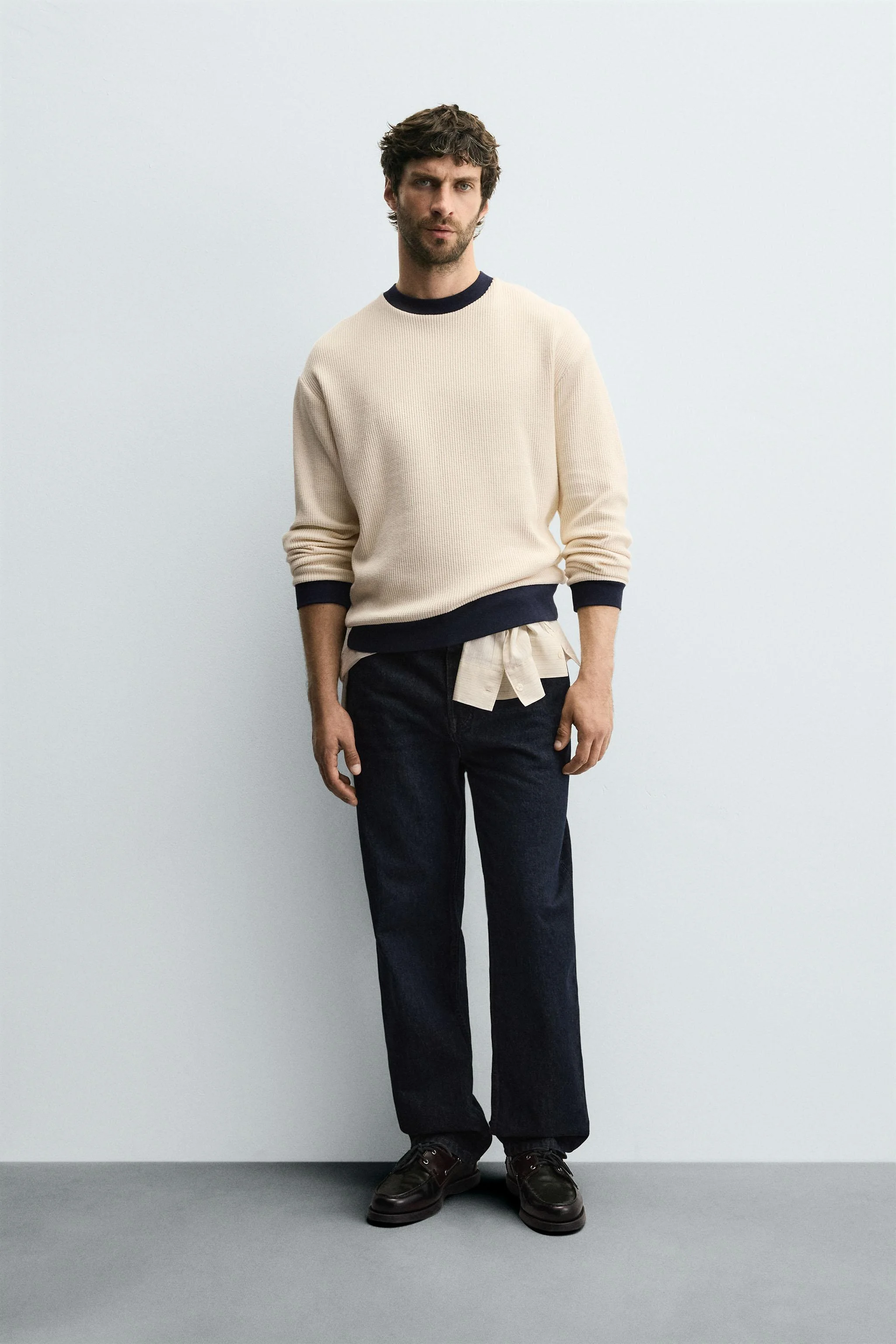 سویشرت بافت وافل با طرح متضاد