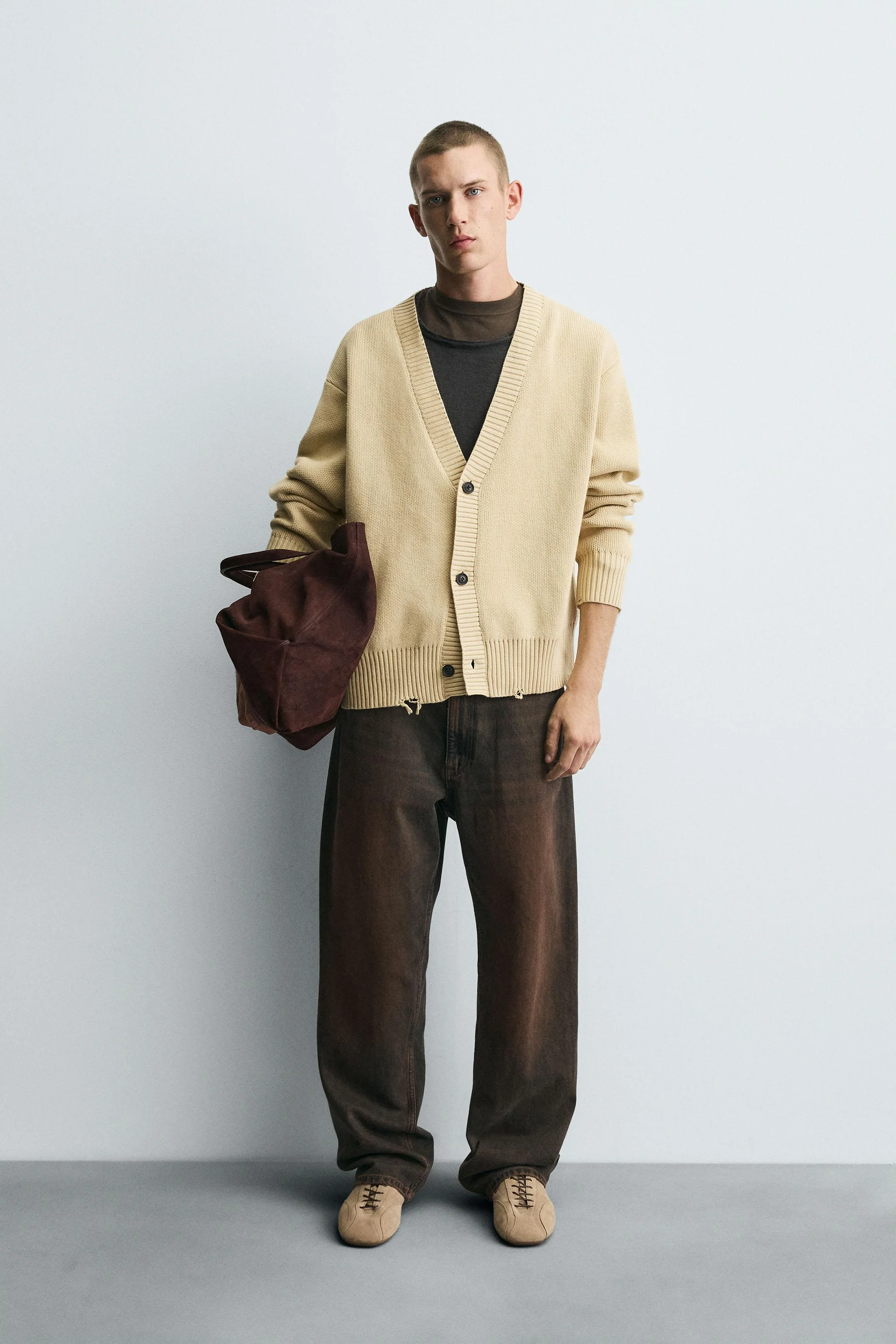 ژاکت بافتنی پنبه ای با لبه های ریش ریش