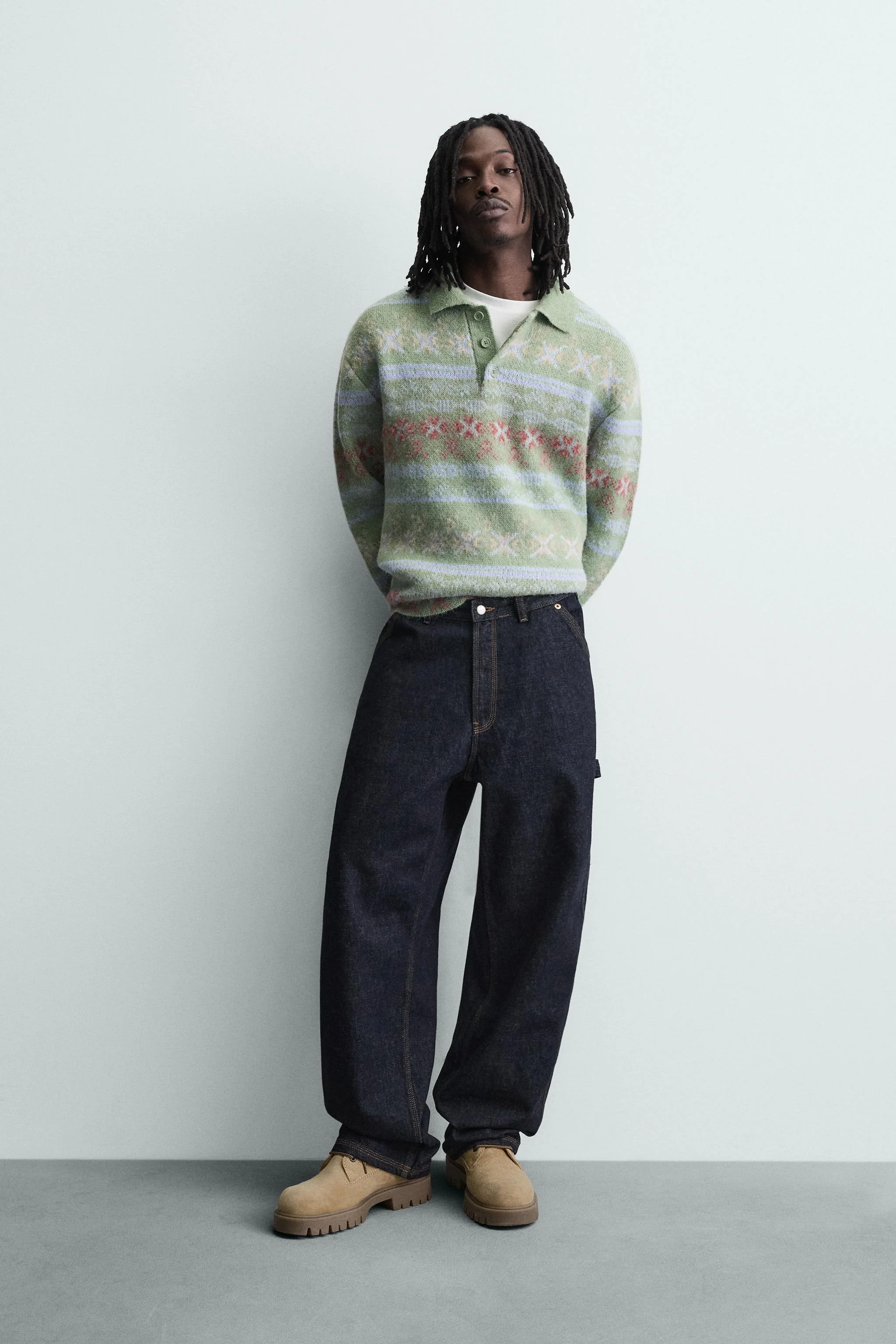 پولوشرت بافتنی ژاکارد با بافت هندسی