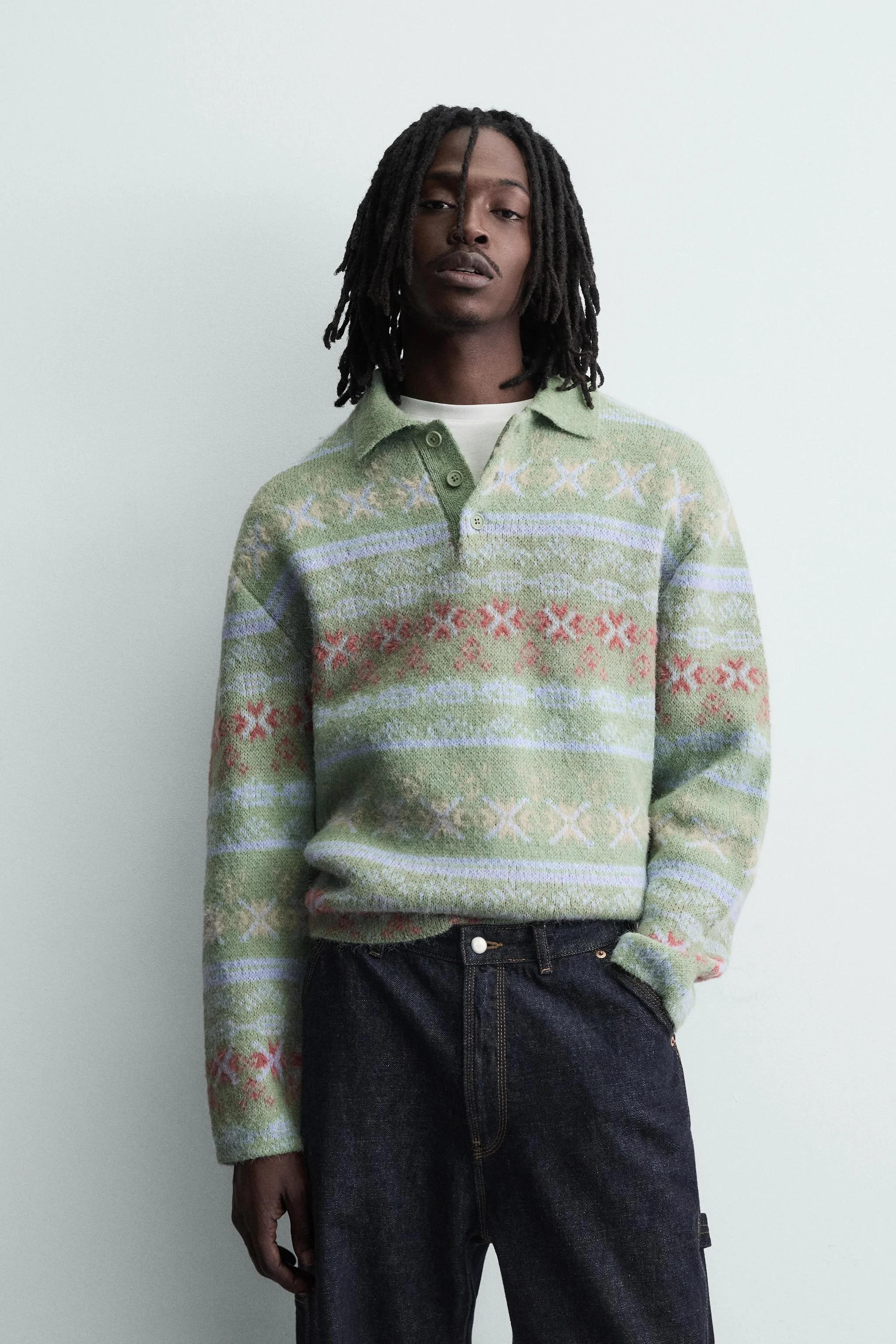 پولوشرت بافتنی ژاکارد با بافت هندسی