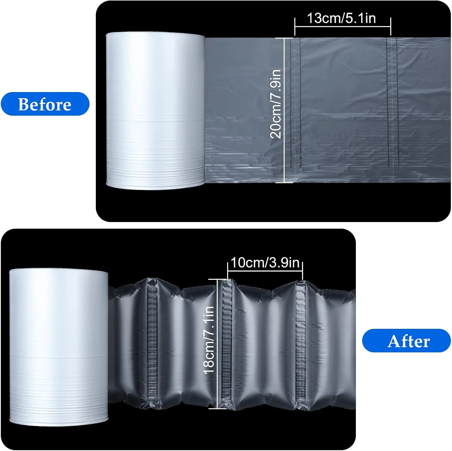 رول فیلم بالشتک هوا DAOST، سایز 5x8 اینچ، فیلم کیسه ای بالشتی بادی به طول 300 متر، کیسه پرکننده محافظ حباب دار، بالشتک هوا برای بسته بندی و حمل و نقل، سازگار با دستگاه بالشتک هوا