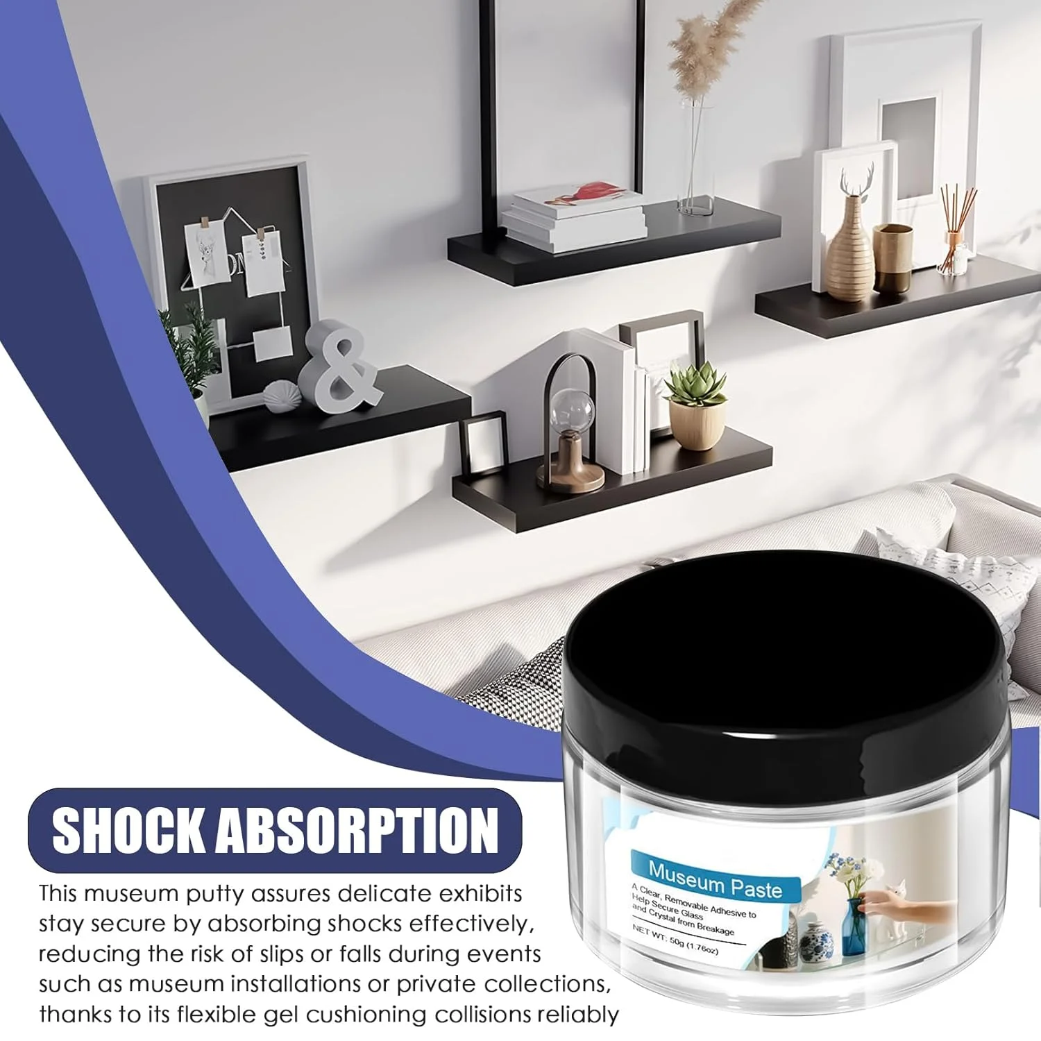 ژل موزه | خمیر چسبناک قابل استفاده مجدد 50 گرمی | بتونه شفاف برای جلوگیری از لرزش | برای نمایشگاه سرامیک، مجموعه بادکنک و آثار باستانی ژل موزه | خمیر چسبناک قابل استفاده مجدد 50 گرمی | بتونه شفاف برای جلوگیری از لرزش | برای نمایشگاه سرامیک، مجموعه بادکنک و آثار باستانی