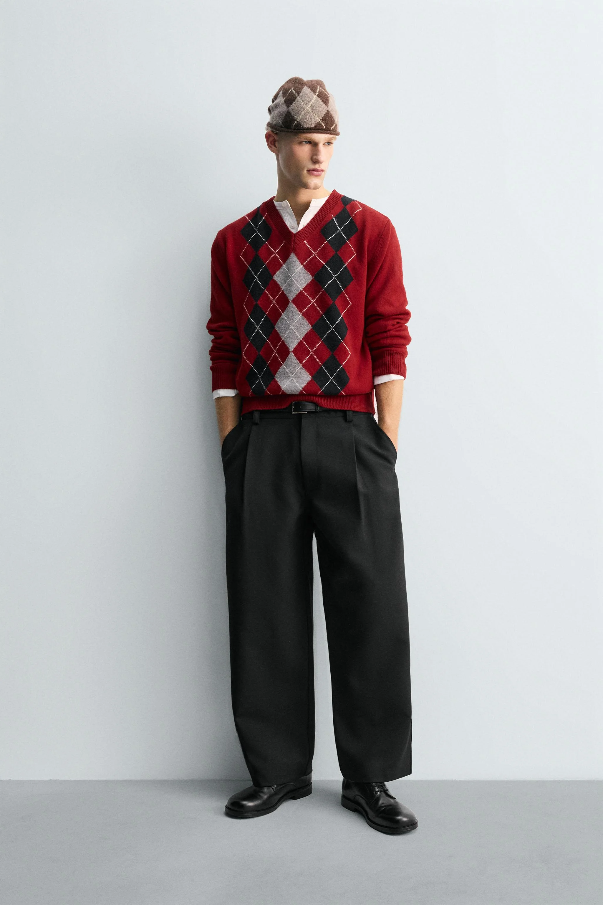 پلیور بافت پشمی طرح لوزی