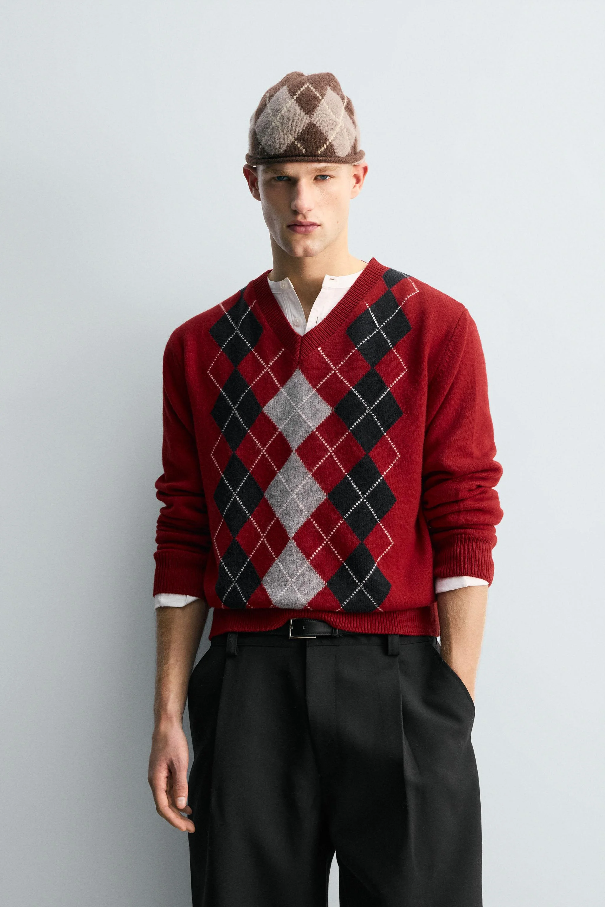 پلیور بافت پشمی طرح لوزی