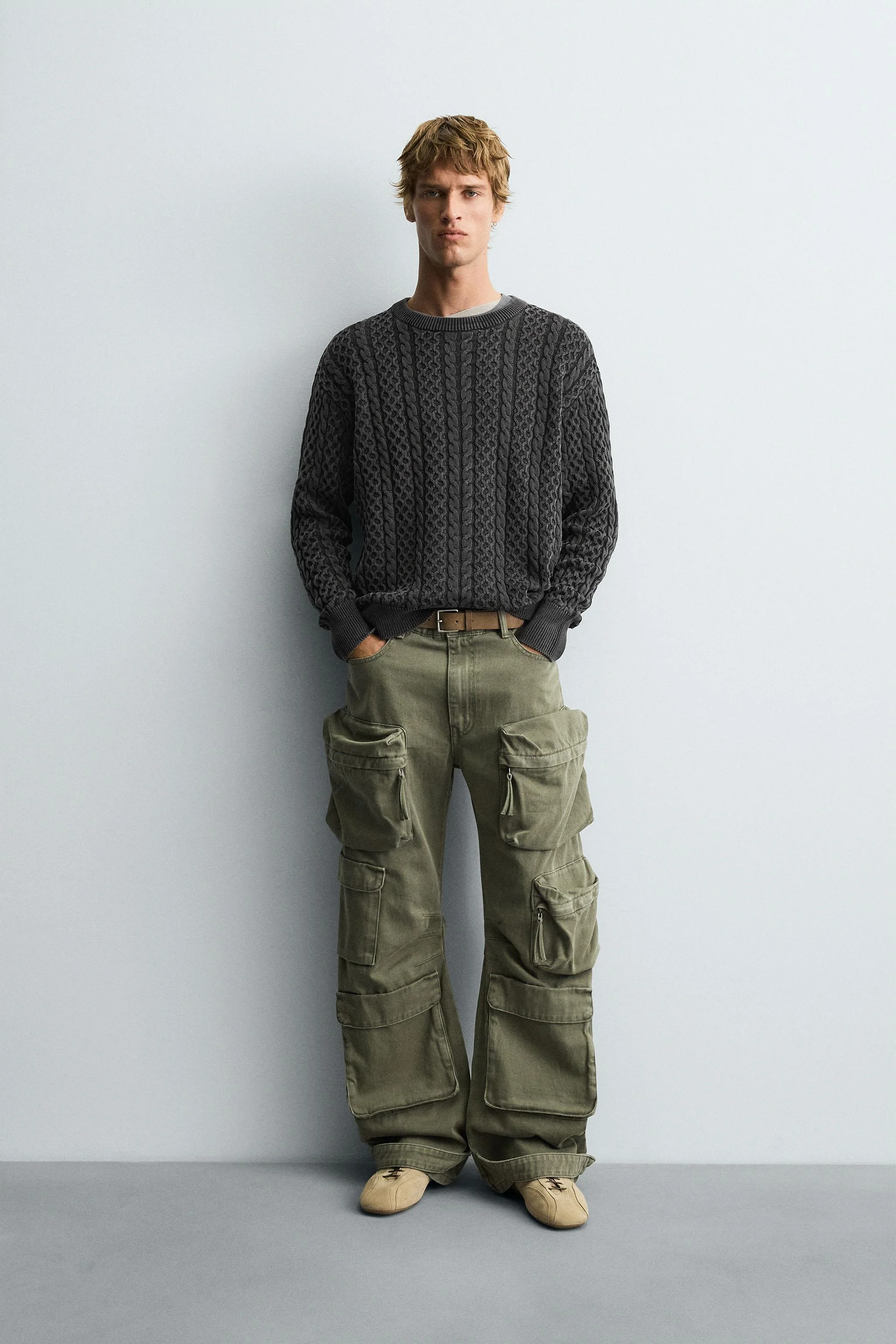 پلیور بافتنی کبلی شسته شده