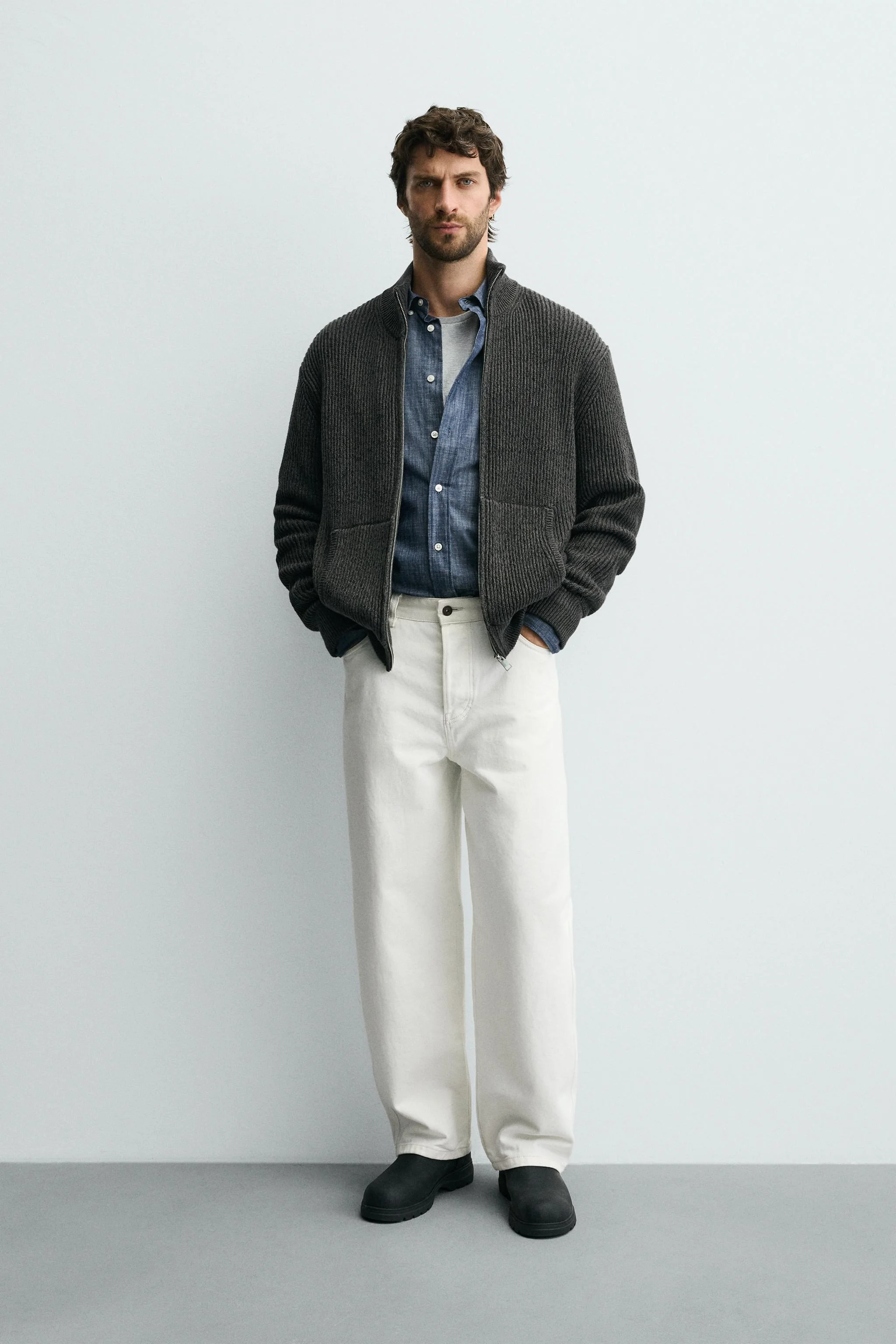 ژاکت بافتنی تابیده با زیپ