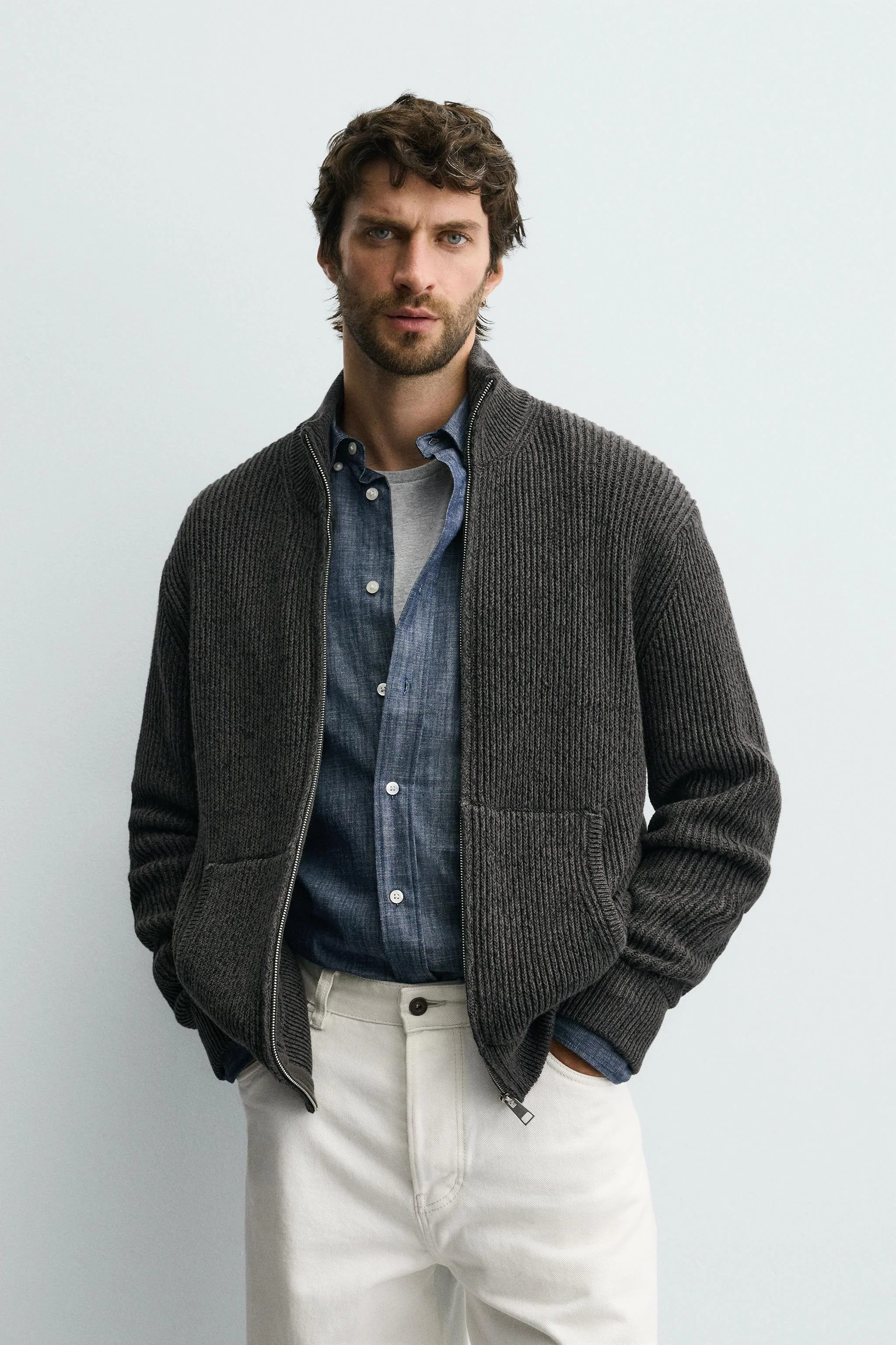 ژاکت بافتنی تابیده با زیپ