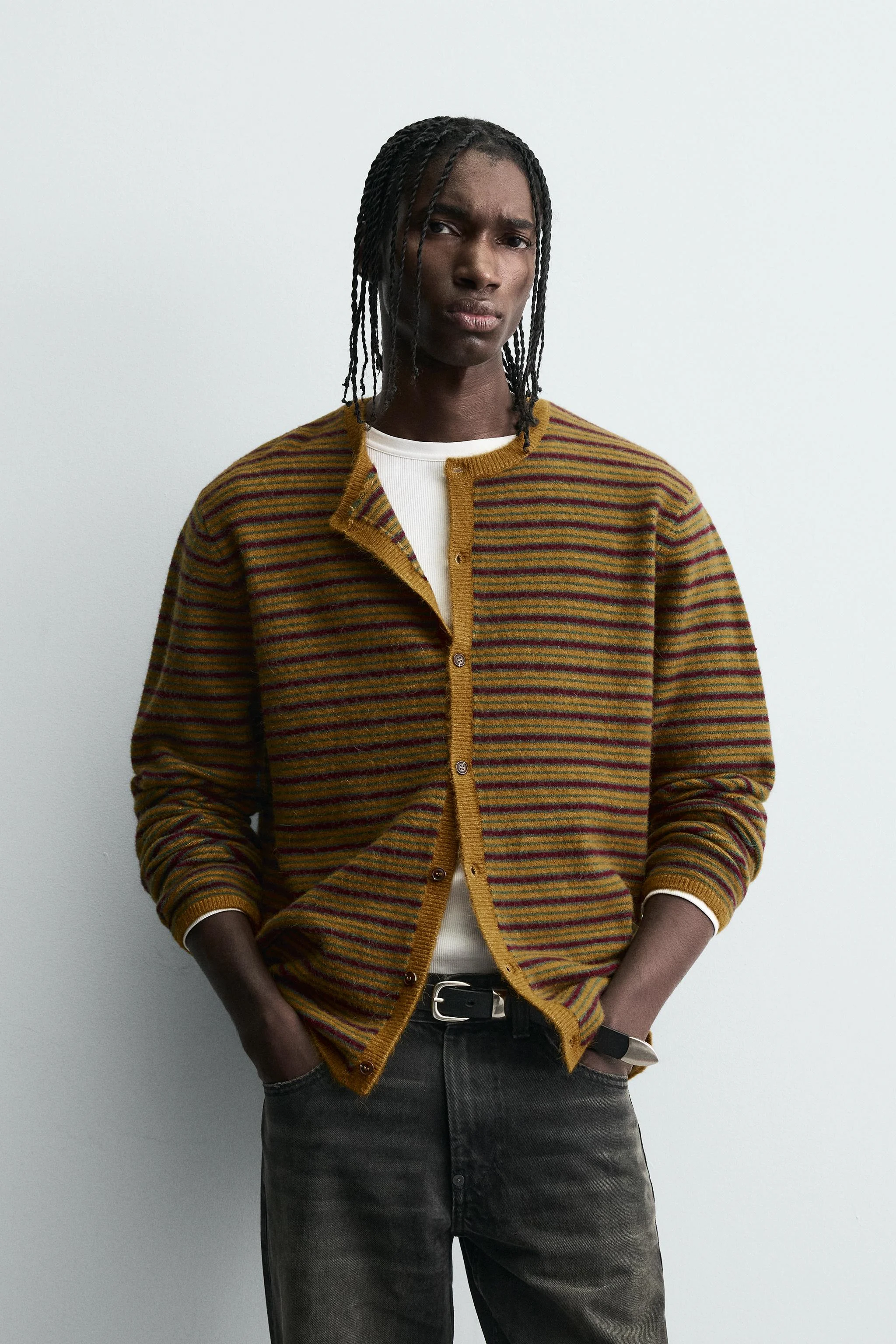 ژاکت بافتنی ژاکارد راه راه