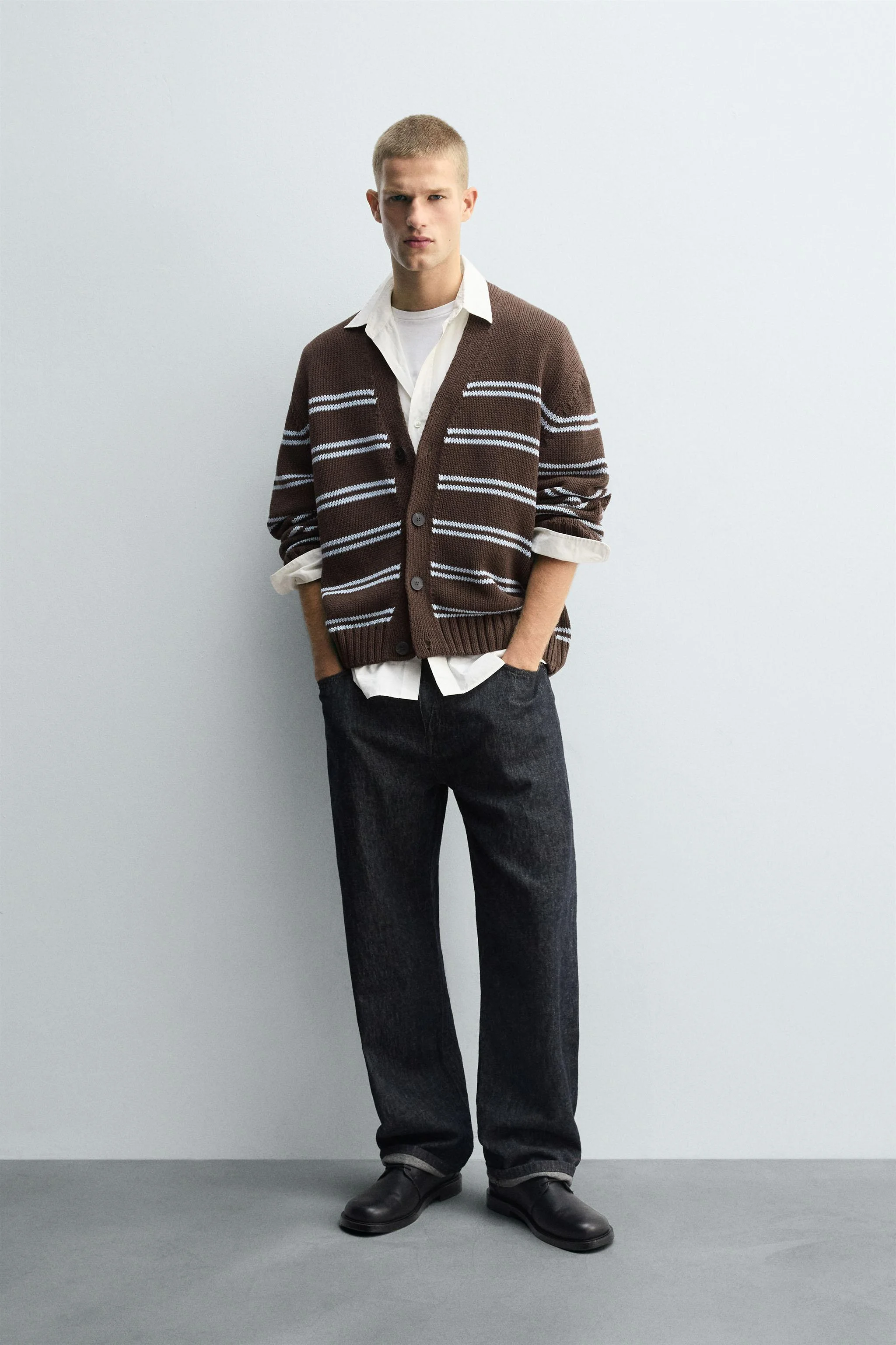 ژاکت بافتنی راه راه ژاکارد