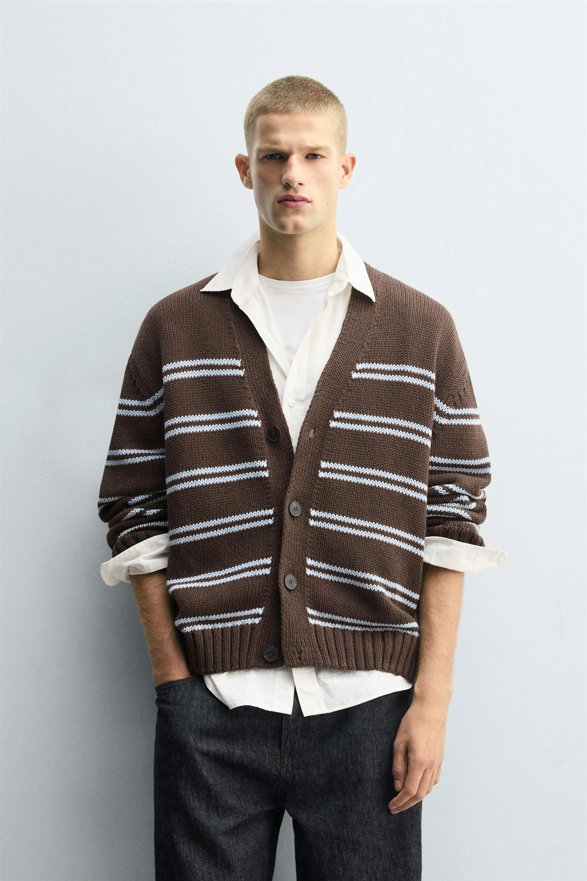 ژاکت بافتنی راه راه ژاکارد