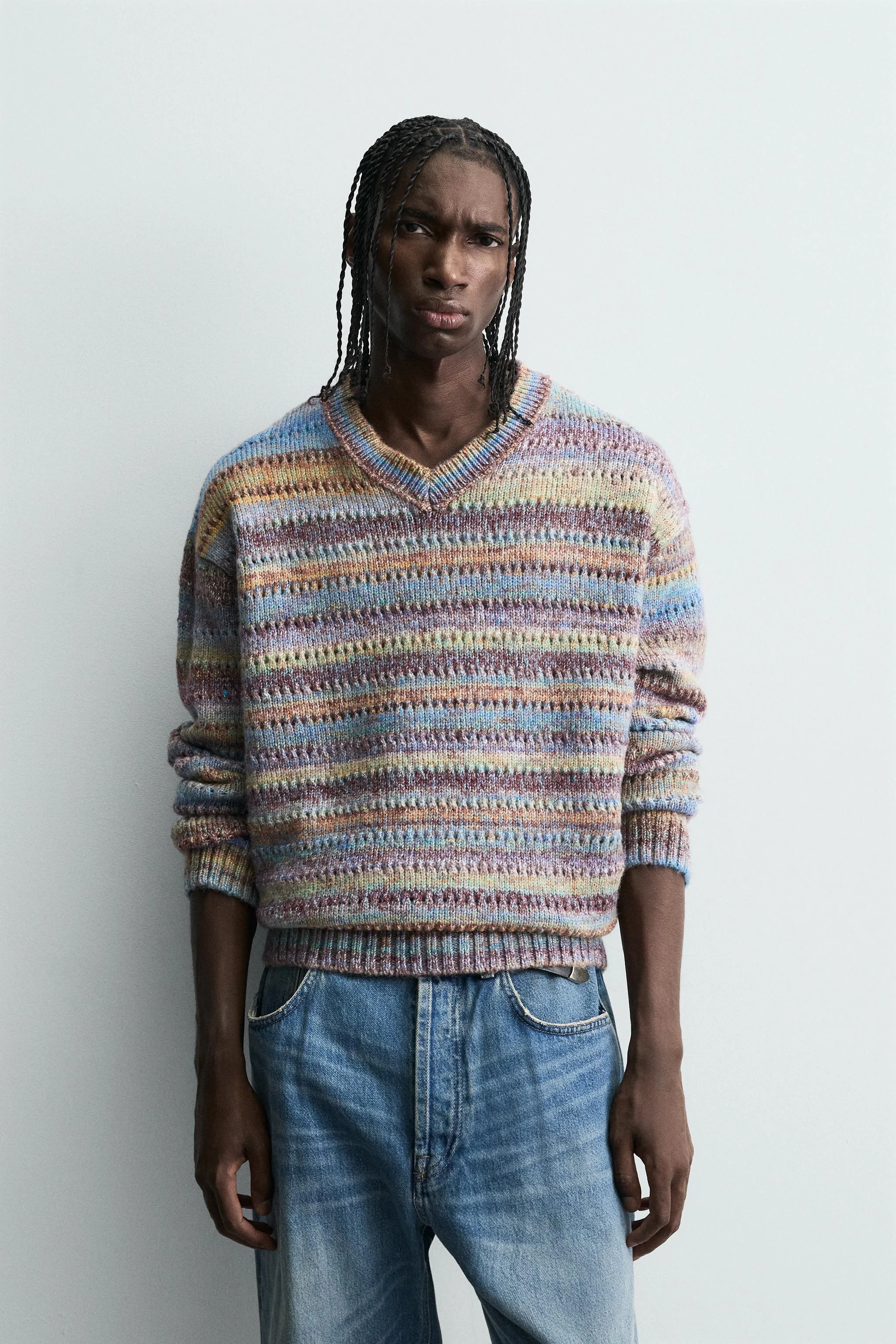 پلیور راه راه با بافت باز پلیور راه راه با بافت باز