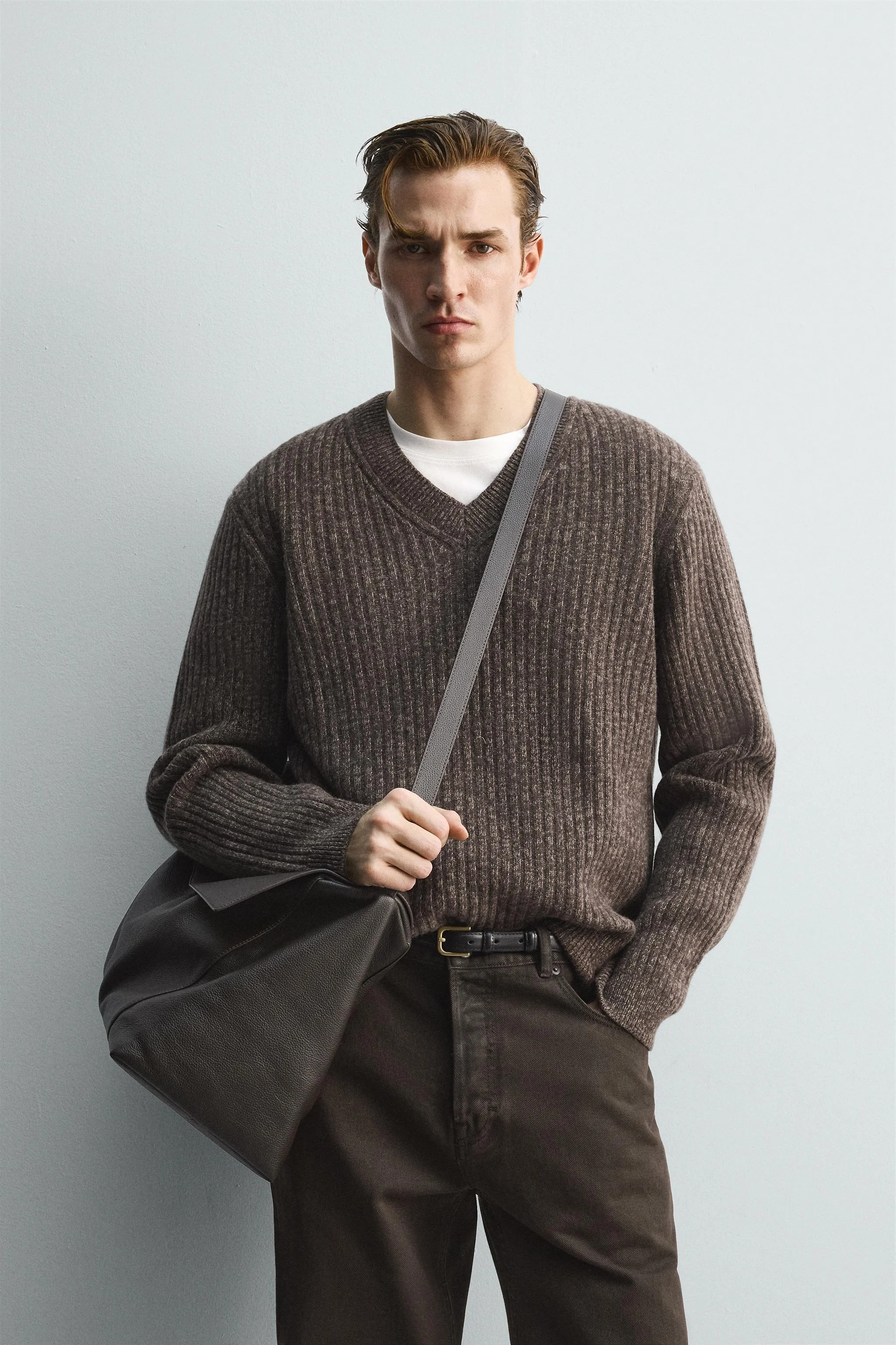 پلیور بافتنی یقه هفت راه راه با مدل معمولی