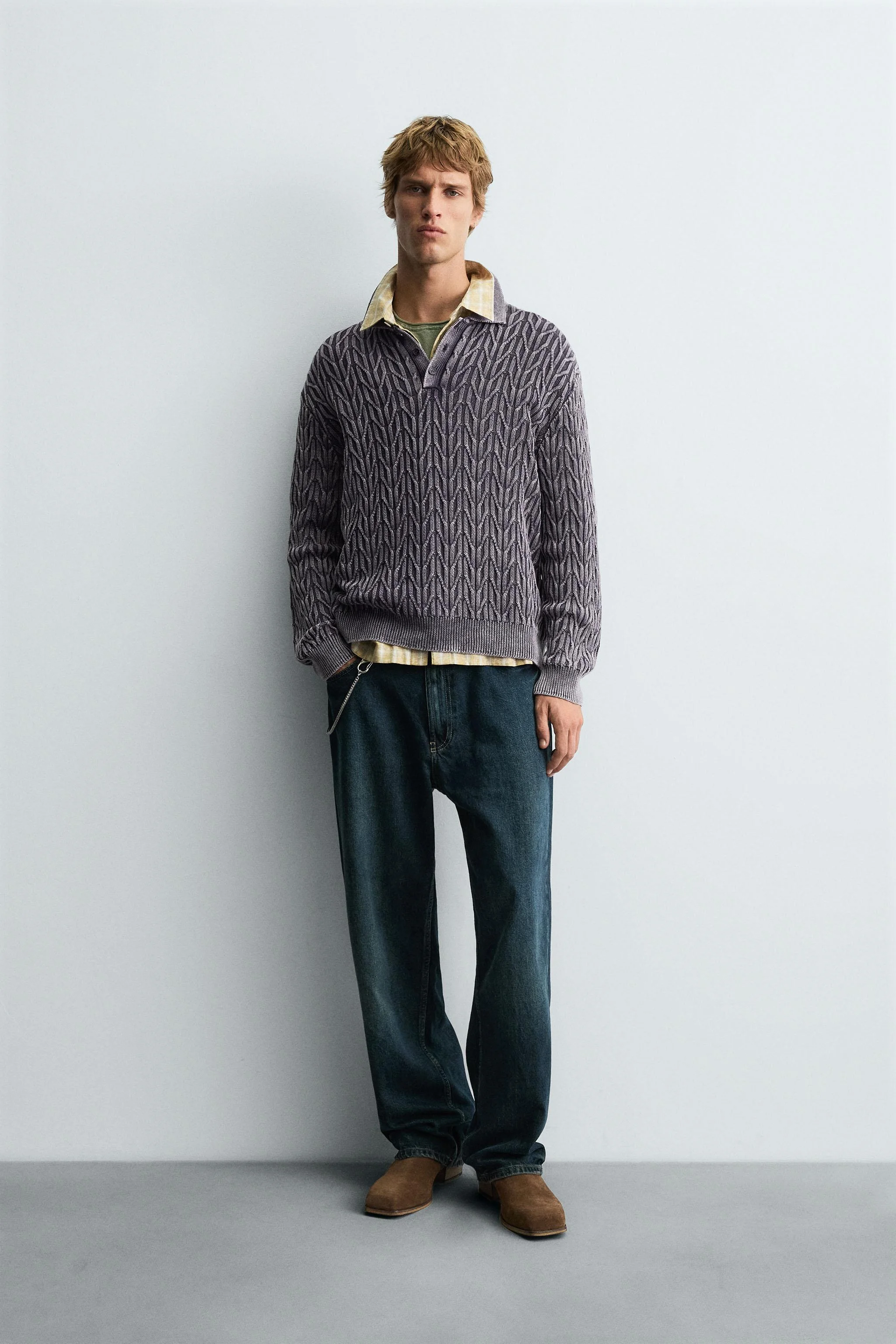 پولوشرت بافتنی ژاکارد هندسی