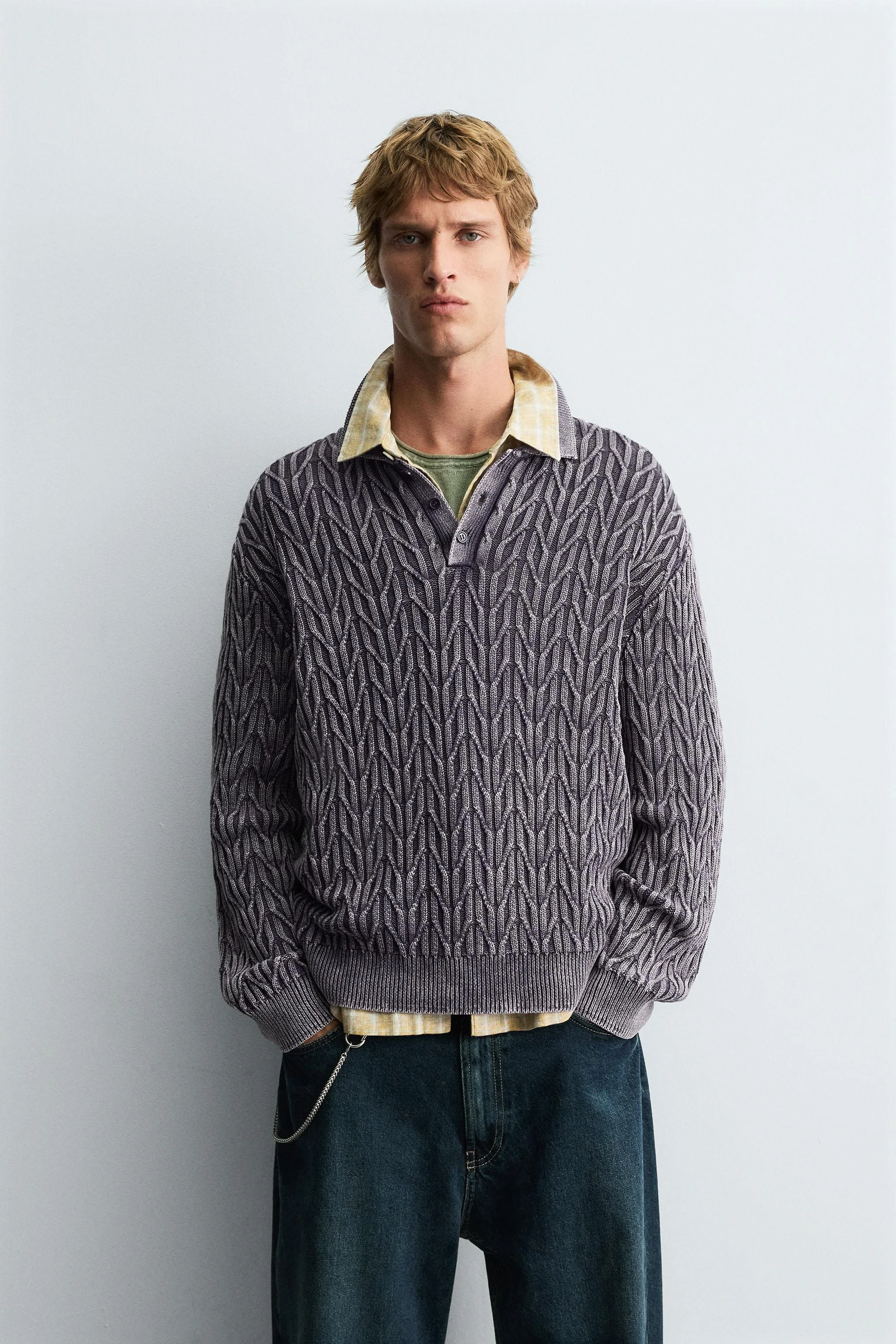 پولوشرت بافتنی ژاکارد هندسی