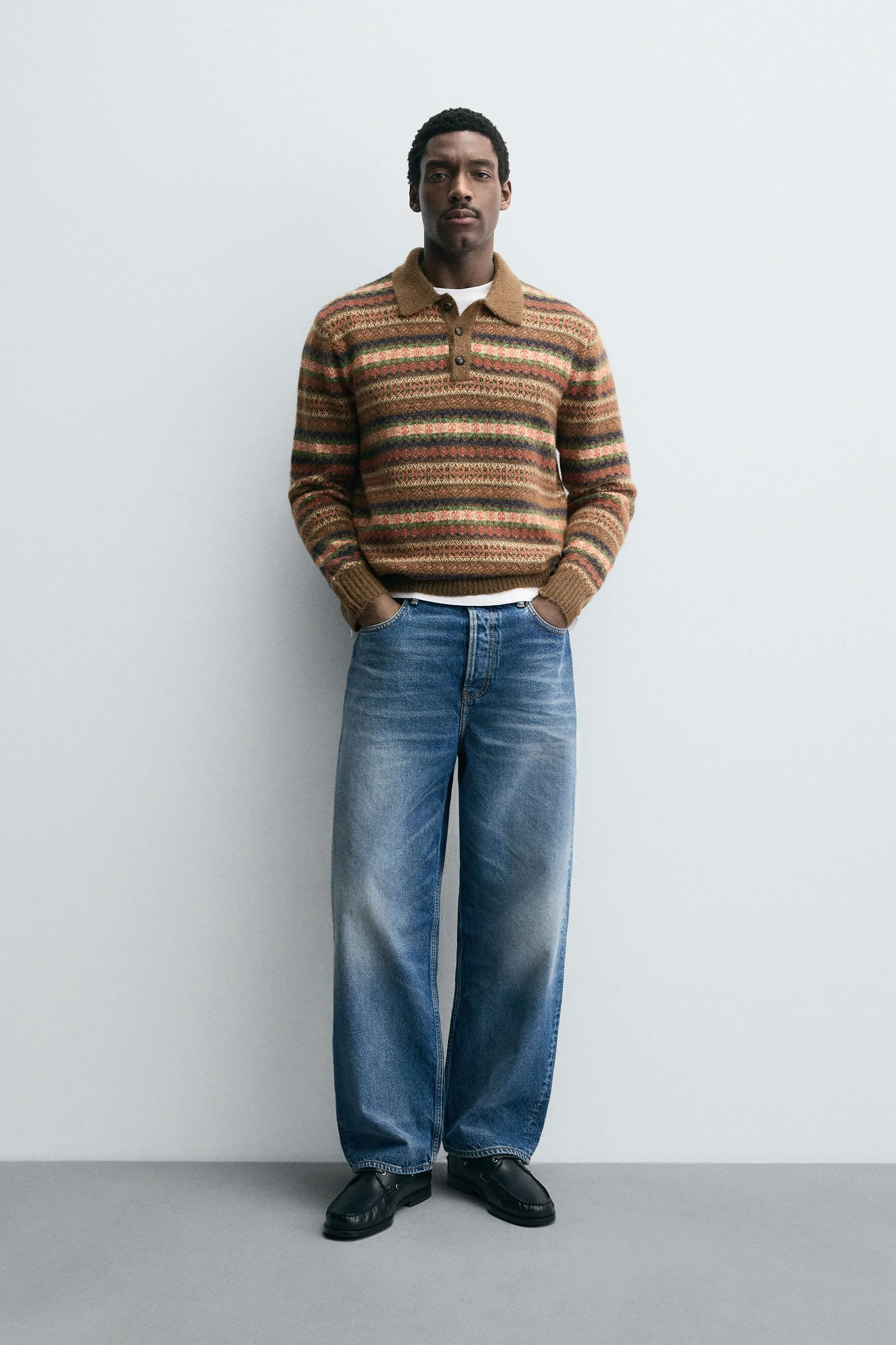 پولوشرت بافتنی ژاکارد هندسی