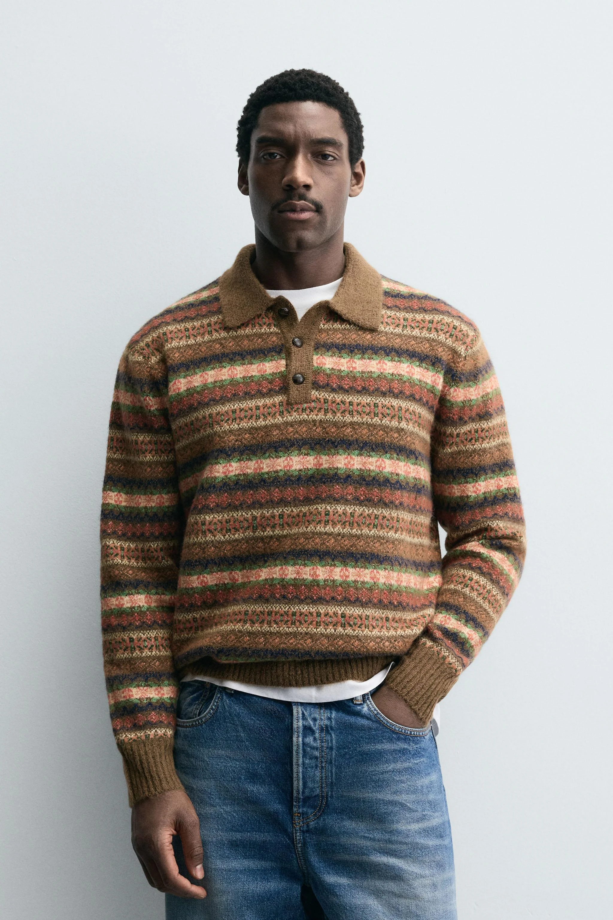 پولوشرت بافتنی ژاکارد هندسی