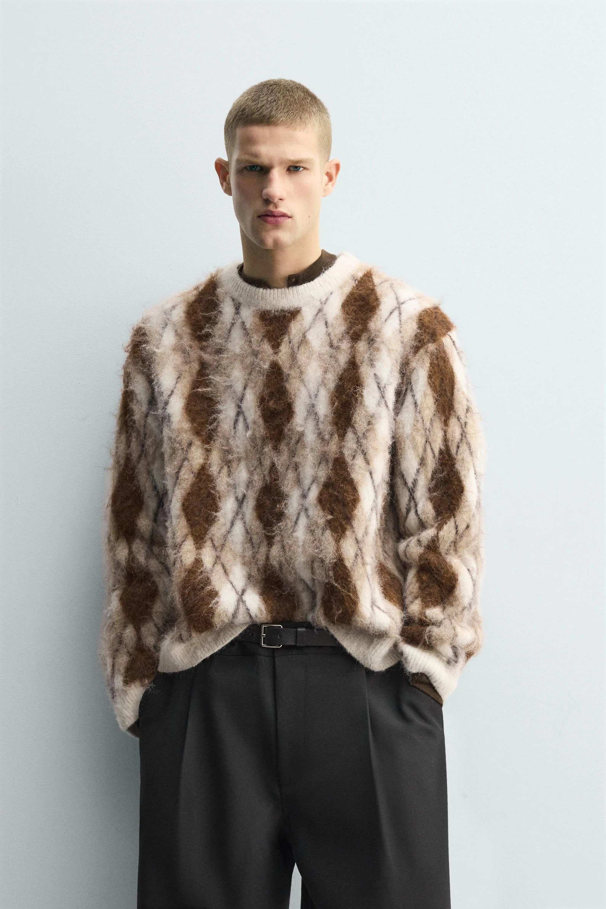 پلیور ژاکارد طرح لوزی بافتنی