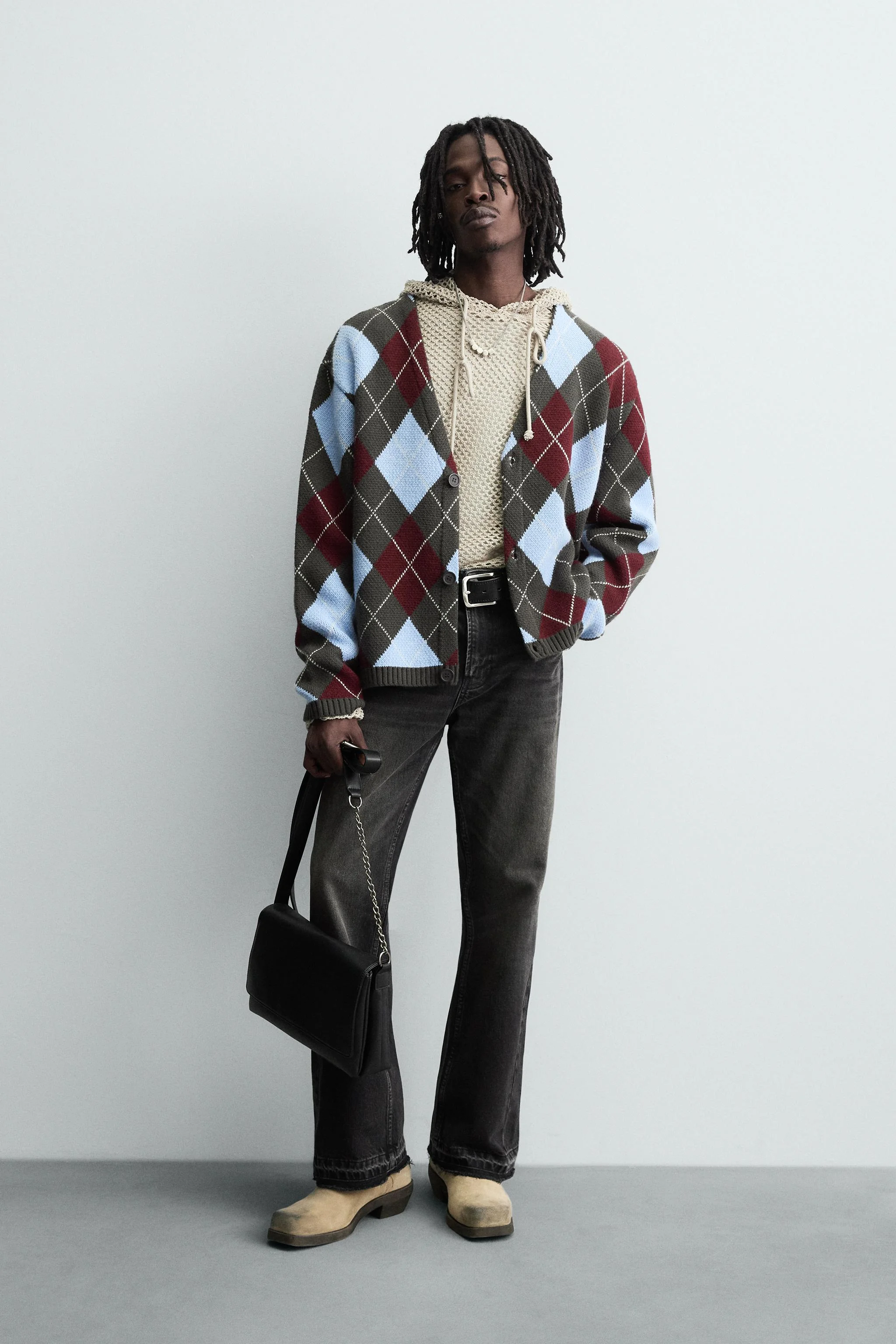 ژاکت بافتنی طرح لوزی