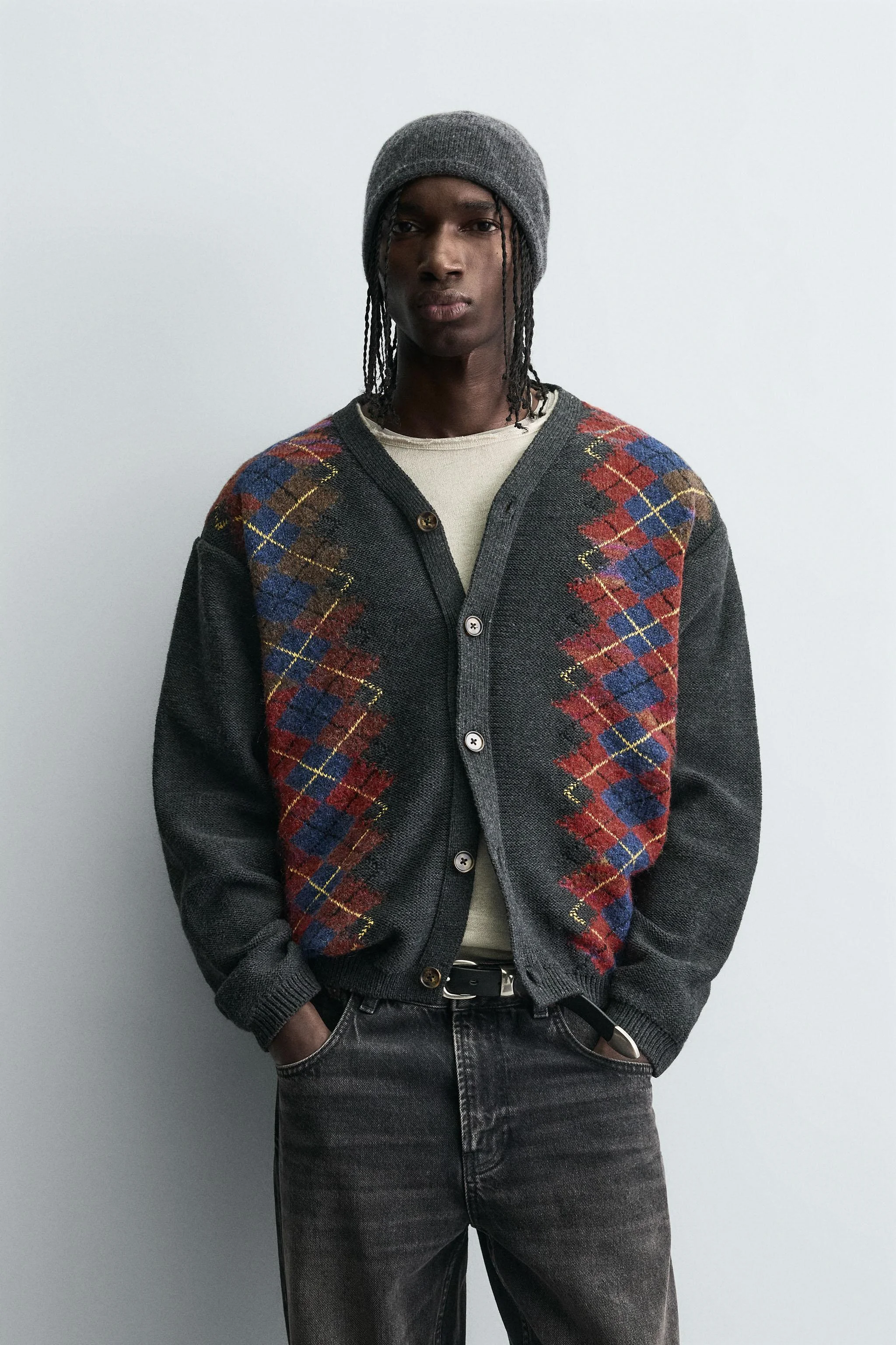 ژاکت بافتنی طرح لوزی