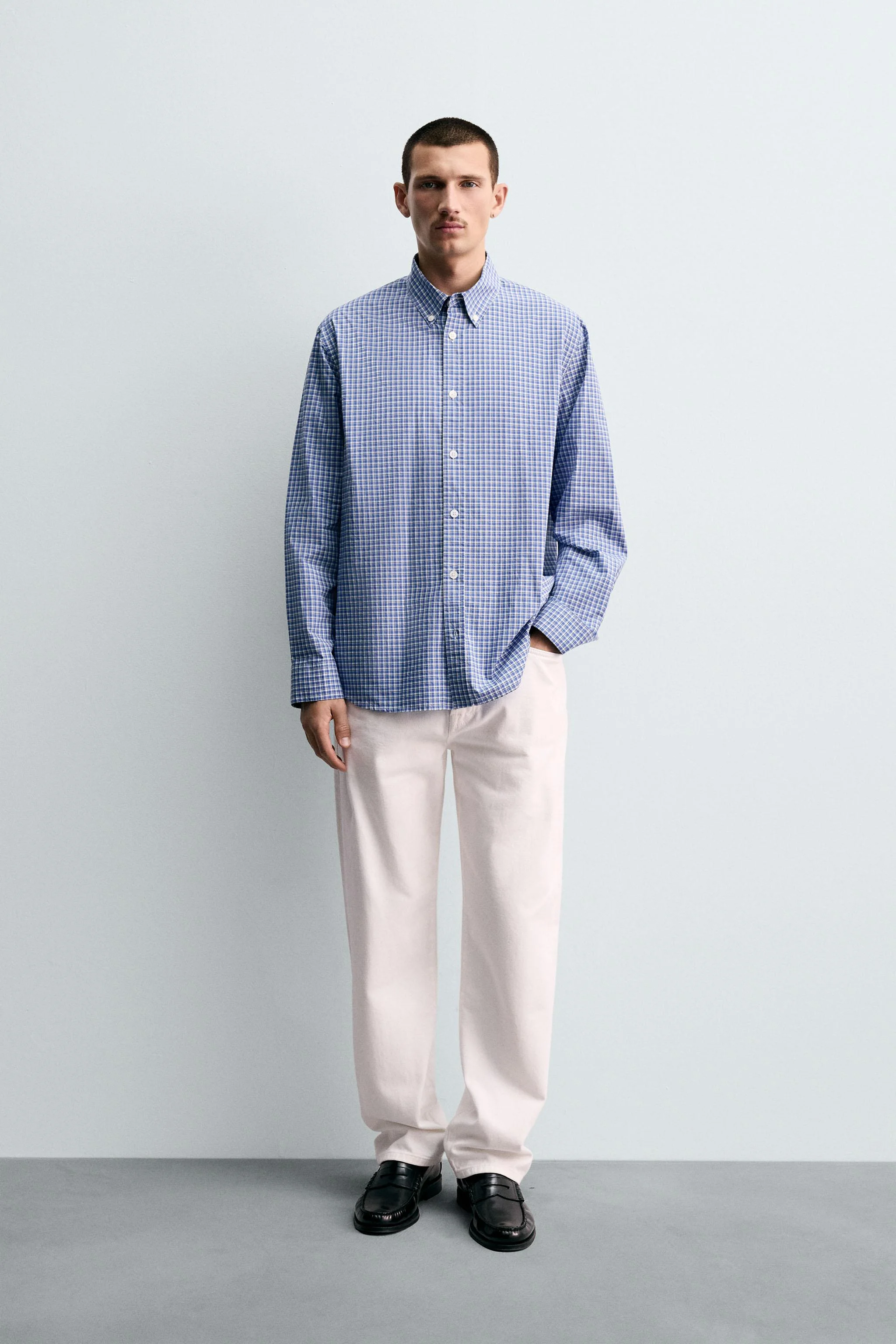 پیراهن چهارخانه با برش معمولی