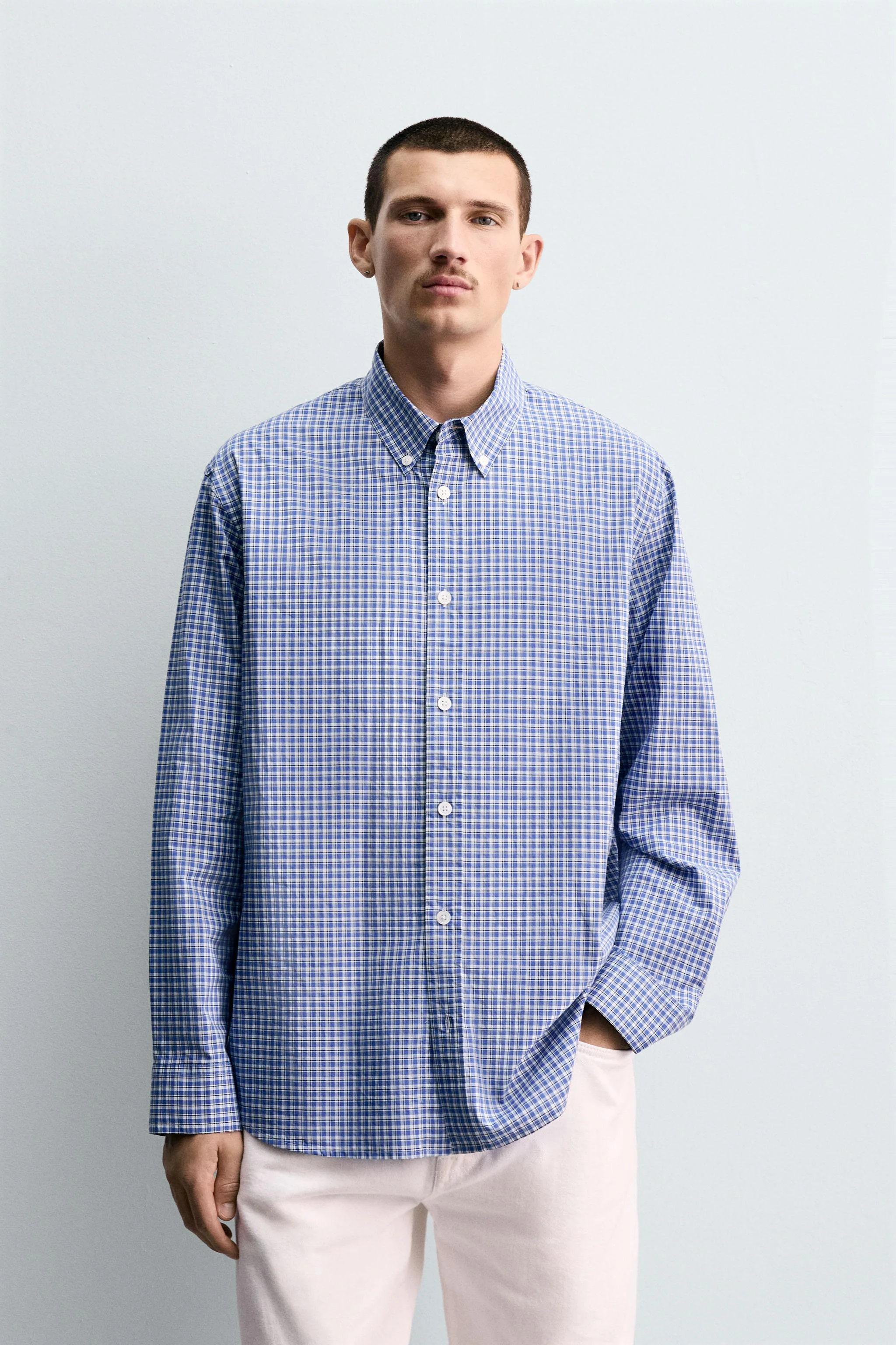 پیراهن چهارخانه با برش معمولی