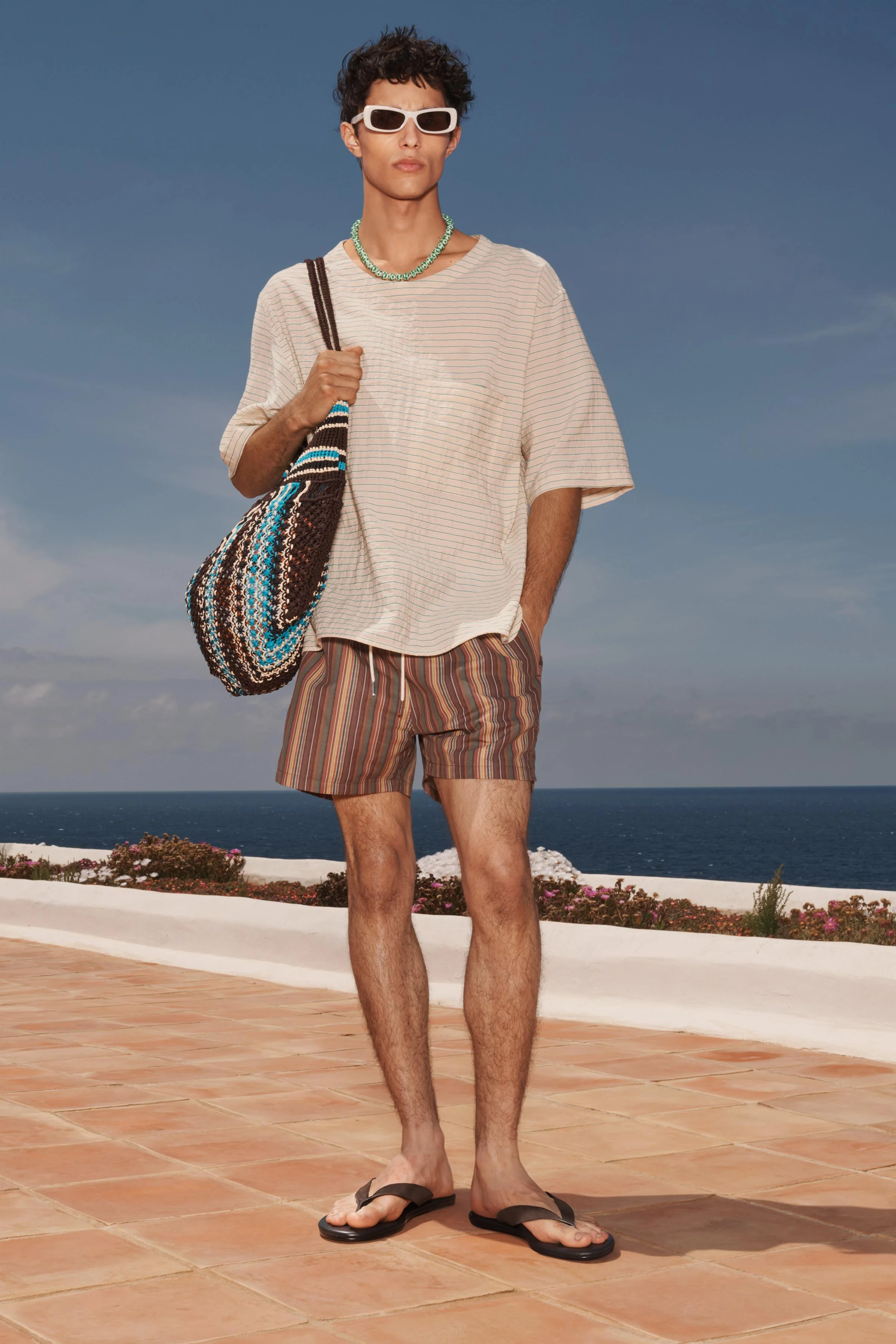 تی شرت راه راه روان با برش آزاد