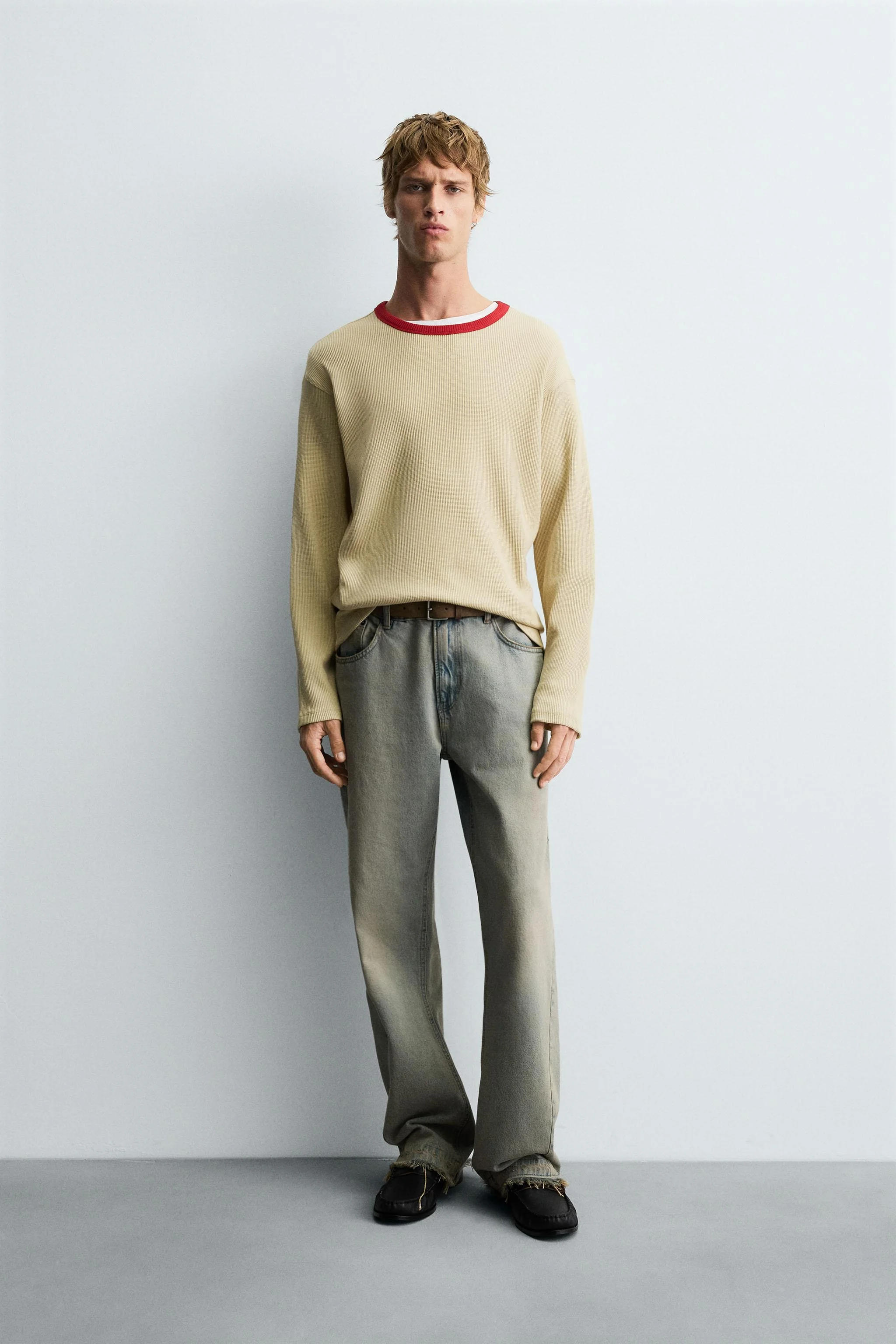 تی شرت بافت وافل با تضاد رنگ