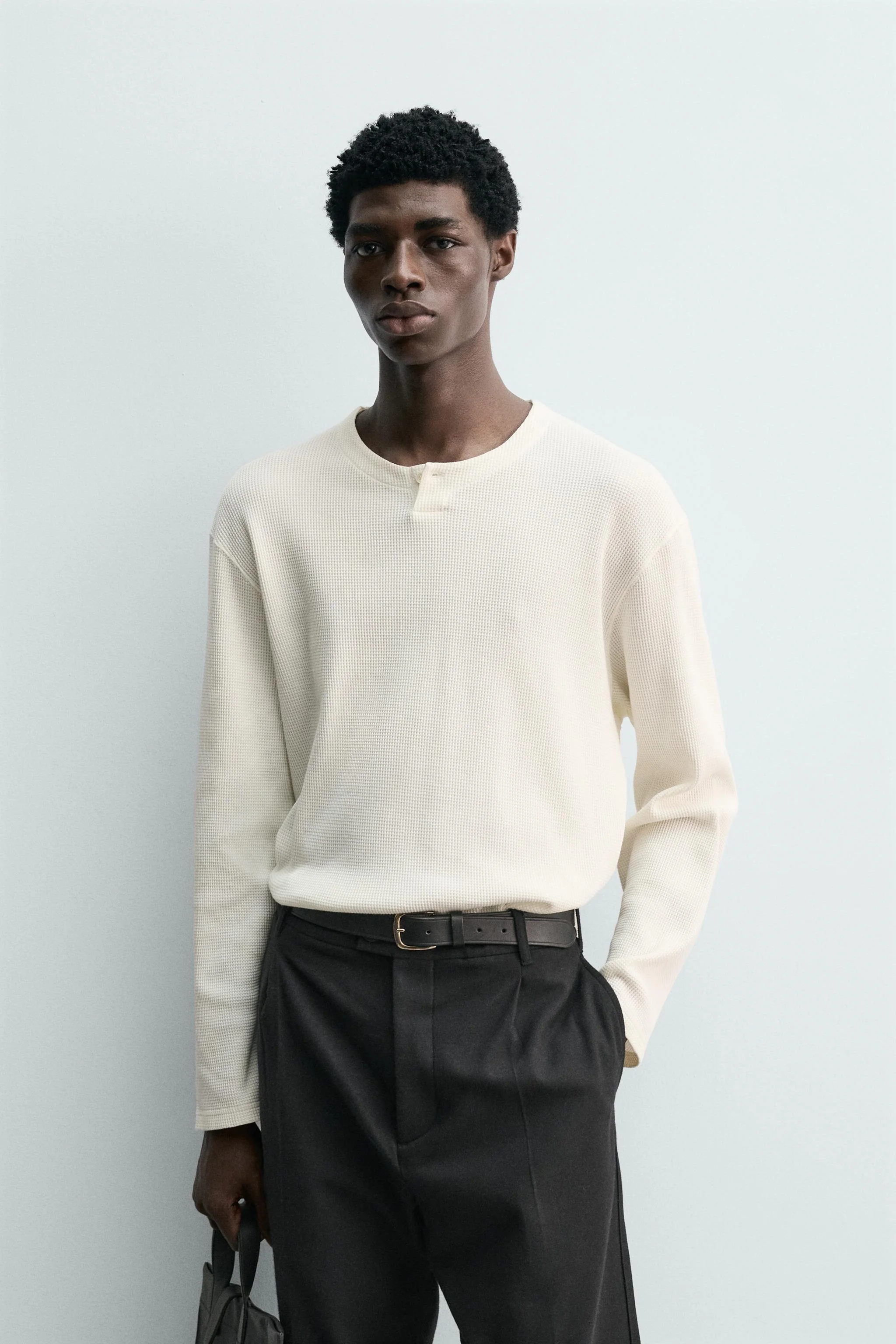 تی‌شرت هنلی بافت وافل