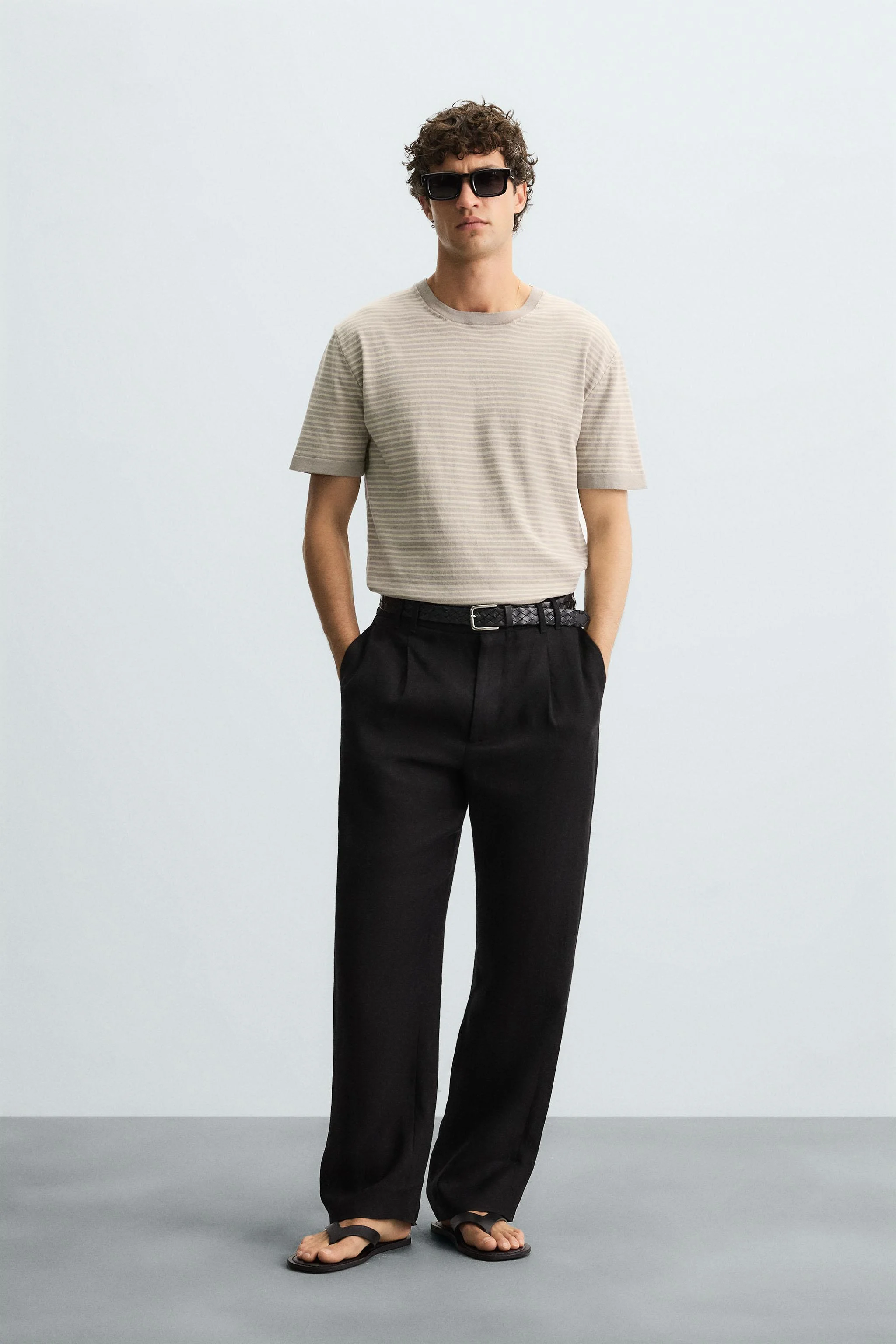 تی شرت بافتنی راه راه پنبه-کتان