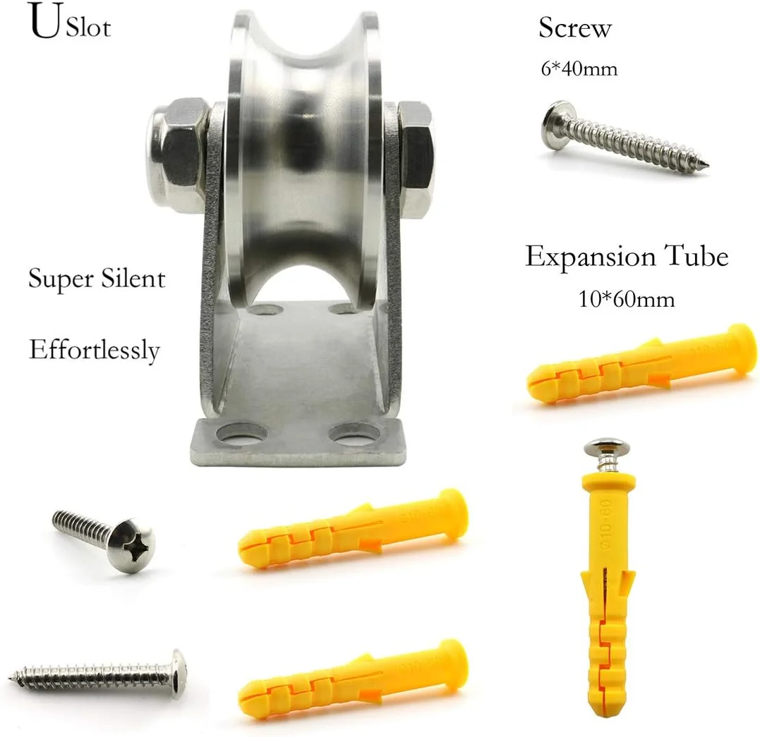 بلوک قرقره استیل ضد زنگ Heyous، قرقره تک چرخ گردان با پیچ های نصب و لوله های انبساطی برای طناب سیمی، نوع شیار U/V مدل SSPULLEY-FM1-U