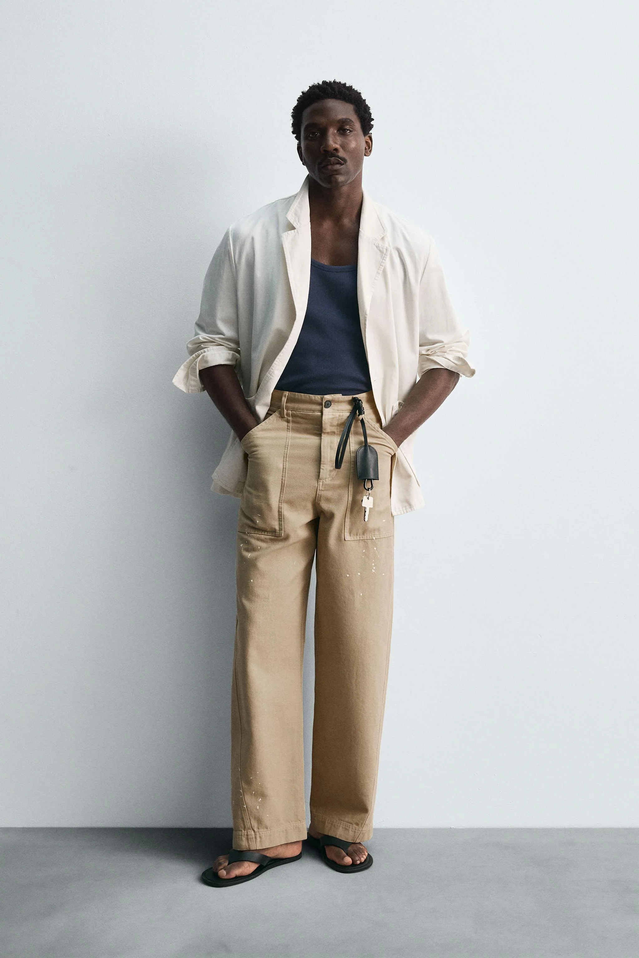 شلوار پارچه ای نخی با طرح پاشیده شدن رنگ