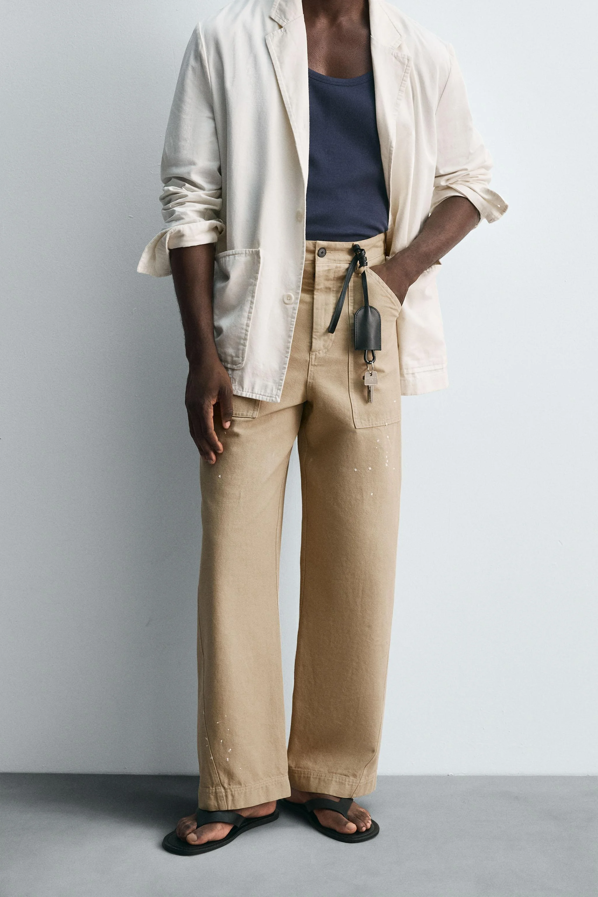 شلوار پارچه ای نخی با طرح پاشیده شدن رنگ