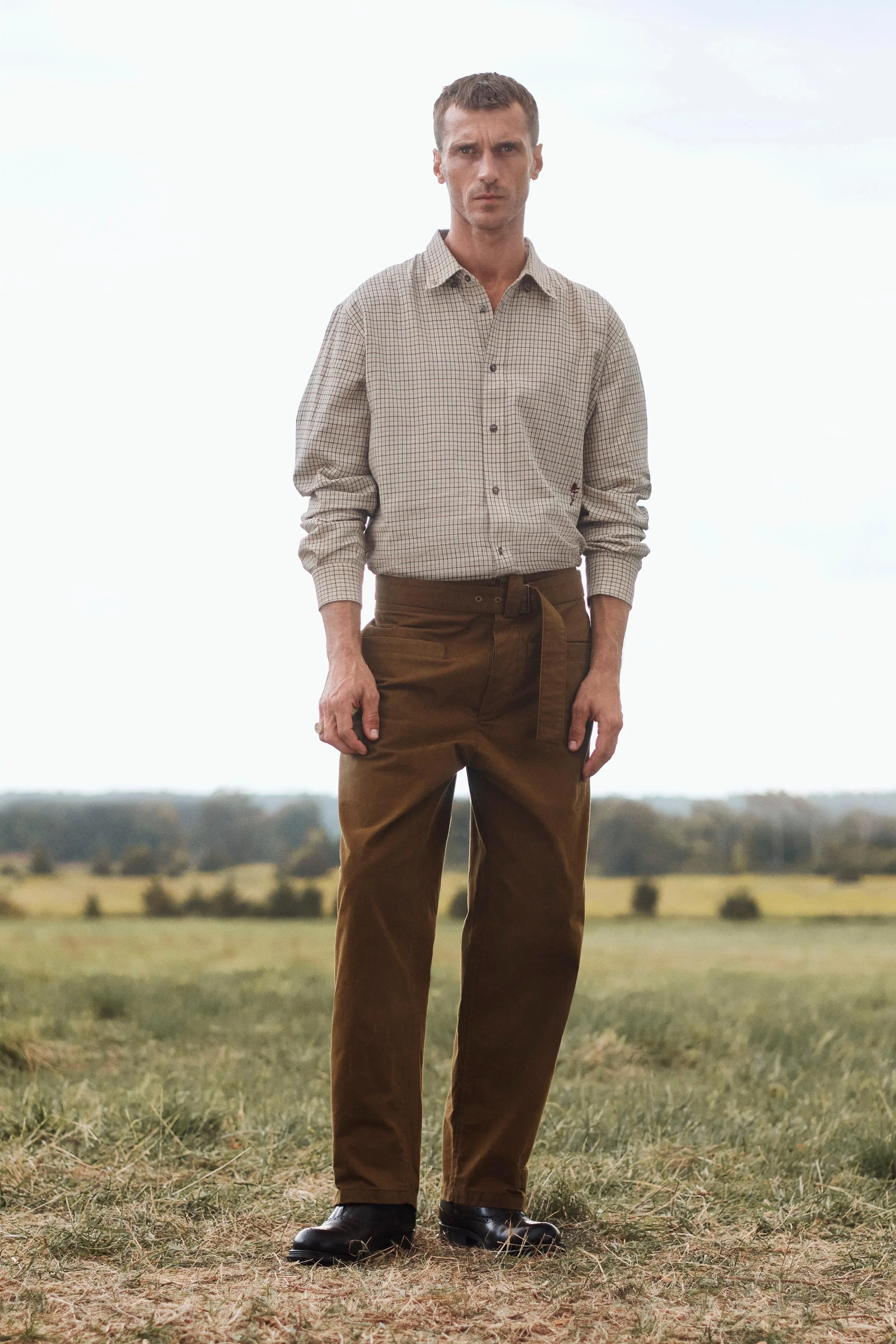 شلوار راسته بافت دار با کمربند