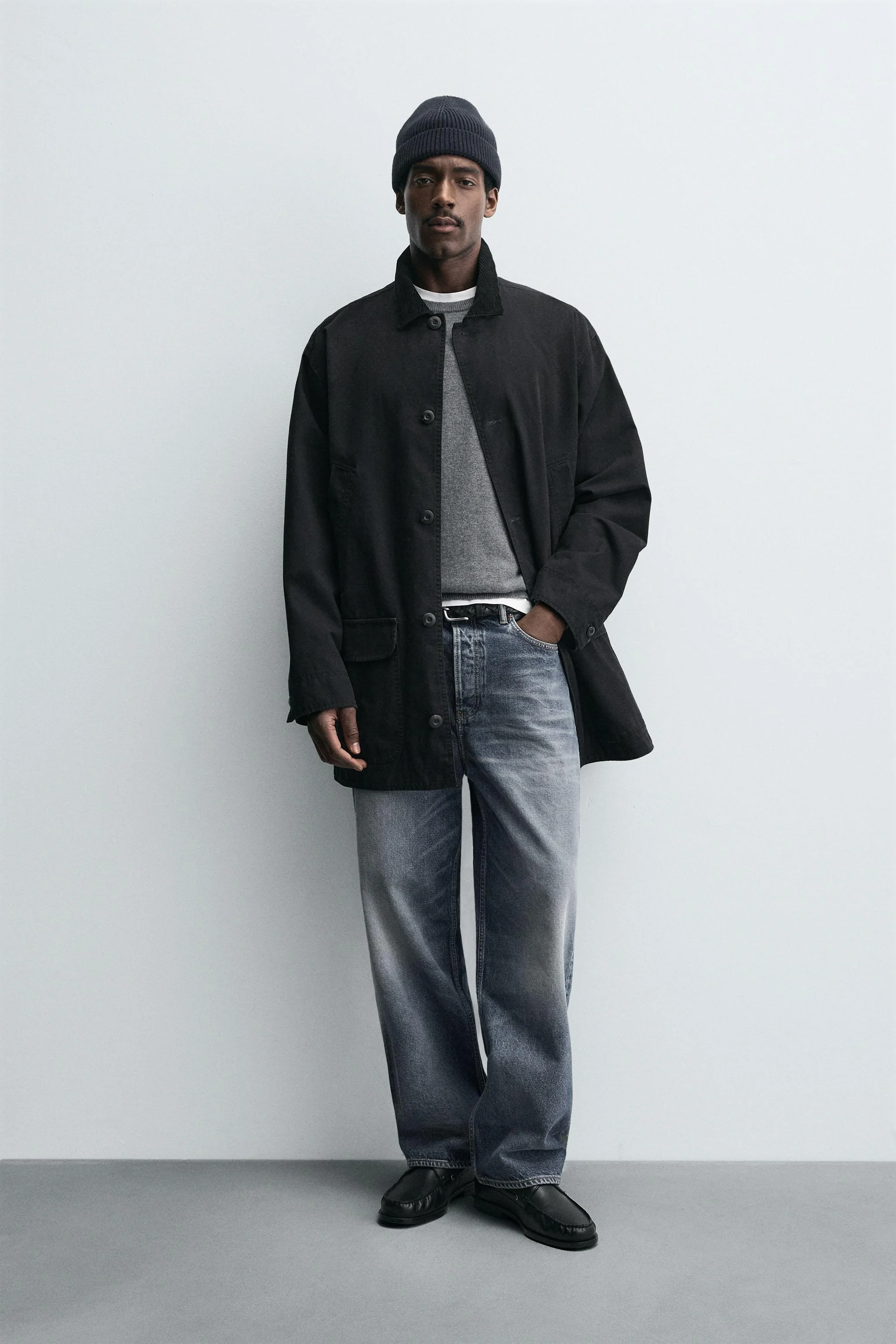 بارانی جین با یقه متفاوت