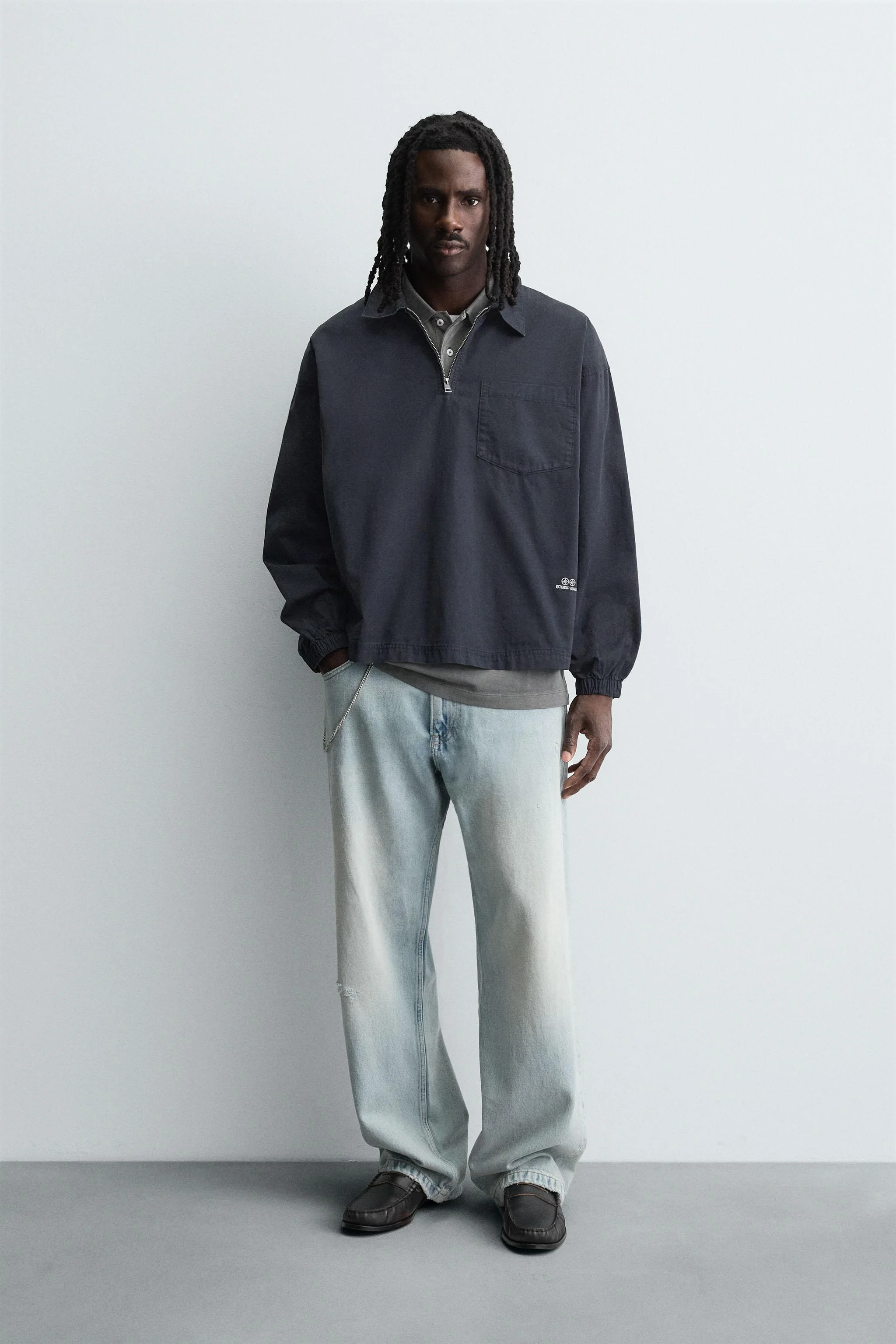 پولوشرت جین زیپ‌دار