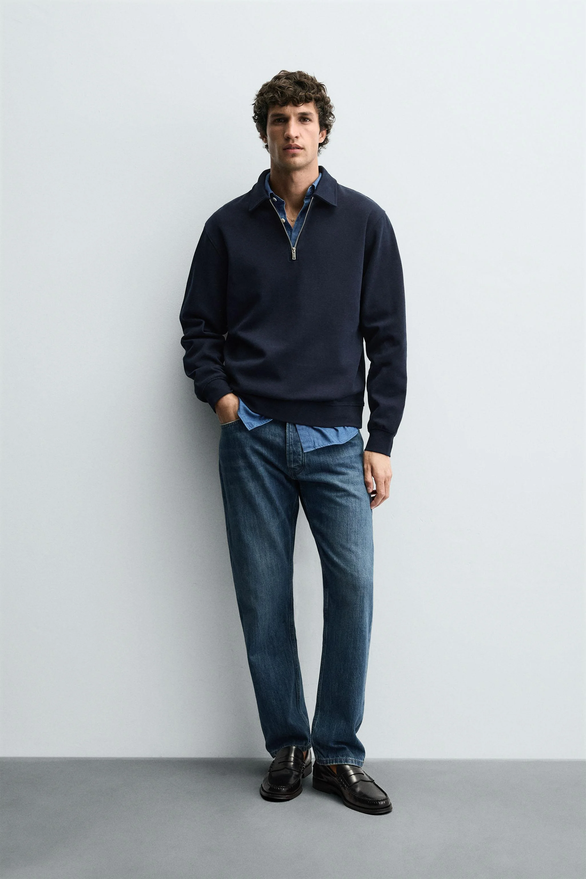 پولوشرت زیپ‌دار یک‌چهارم بافت درهم