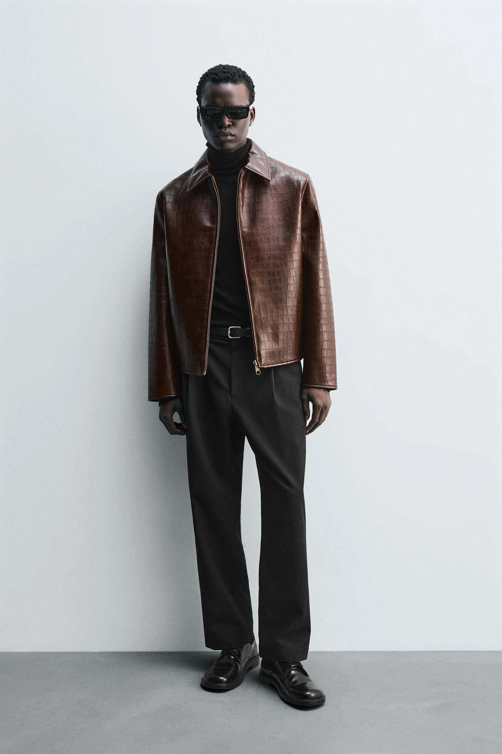 کت کوتاه بافت دار چرم مصنوعی