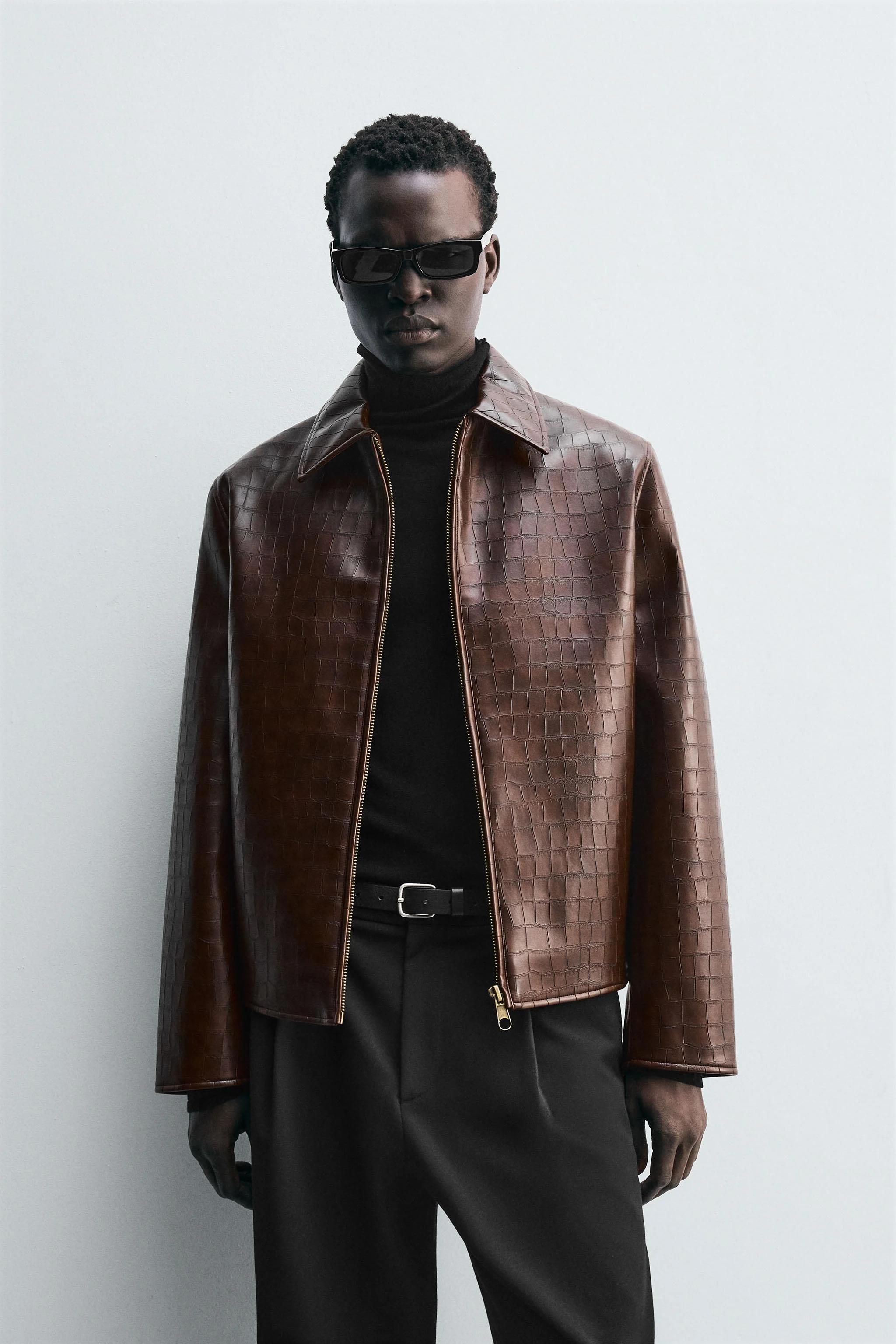 کت کوتاه بافت دار چرم مصنوعی