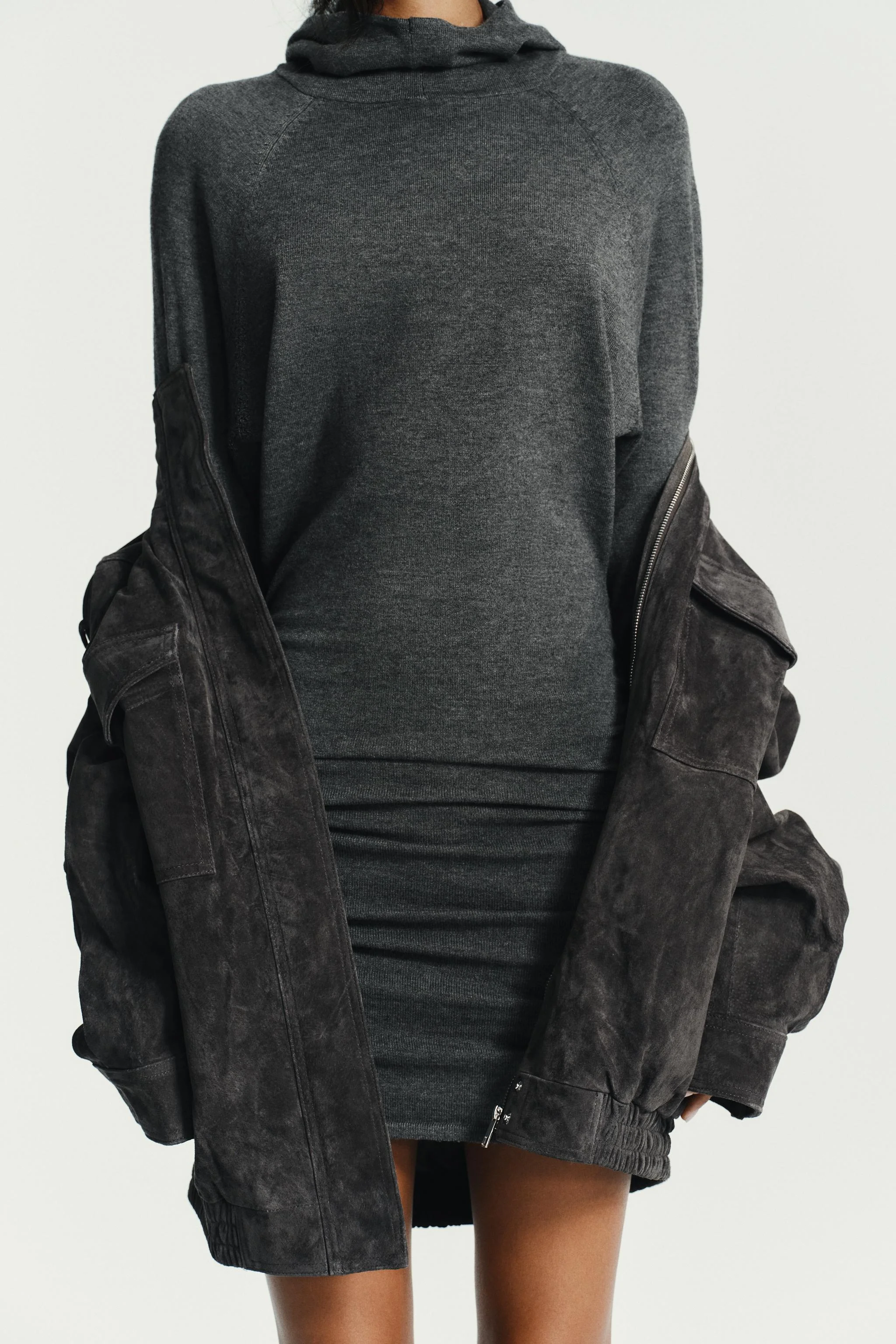 پیراهن کوتاه بافتنی کلاه دار