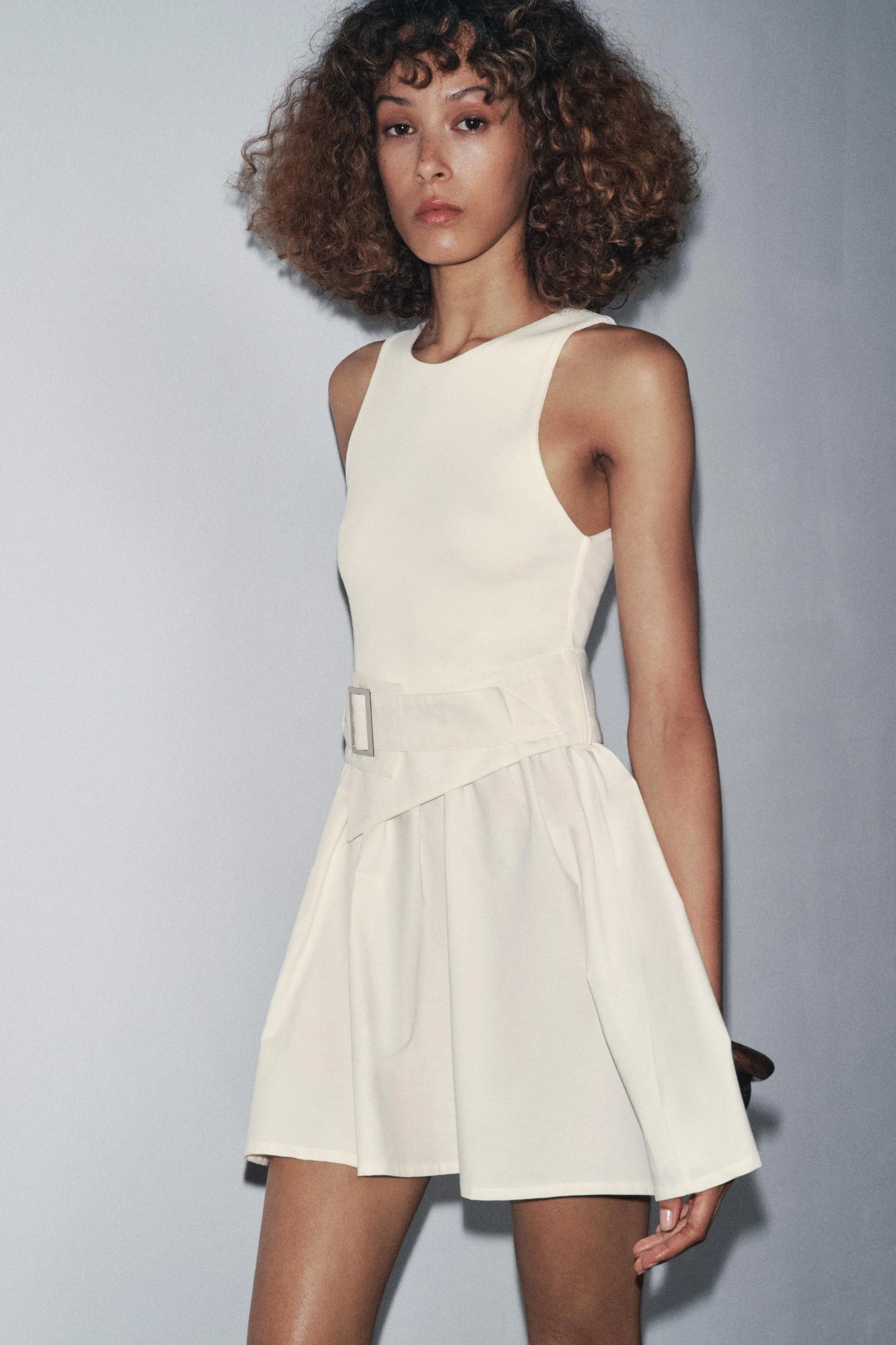 پیراهن توییل با کمربند متضاد