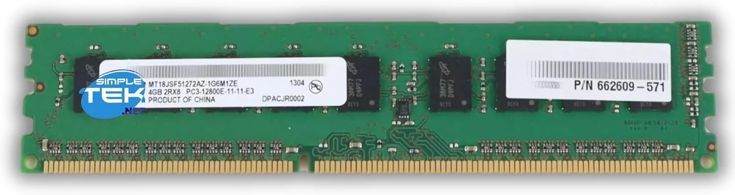 ماژول رم 4 گیگابایتی DDR3 سیمپل‌تک | PC3-12800E، 1600 مگاهرتز، 1.5 ولت | حافظه ECC مناسب برای سرورها و ایستگاه‌های کاری (بازسازی شده)