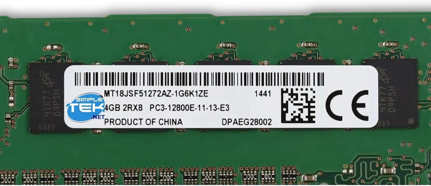 ماژول رم 4 گیگابایتی DDR3 سیمپل‌تک | PC3-12800E، 1600 مگاهرتز، 1.5 ولت | حافظه ECC مناسب برای سرورها و ایستگاه‌های کاری (بازسازی شده)
