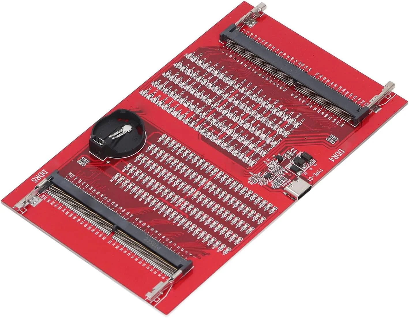 کارت تست اسلات حافظه رم DDR4 DDR5 با نشانگرهای LED برای تعمیر لپ تاپ، کامپیوتر رومیزی و سرور، جنس PCB، ورودی برق دوگانه، تشخیص آسان خطا برای مبتدیان و حرفه ای ها