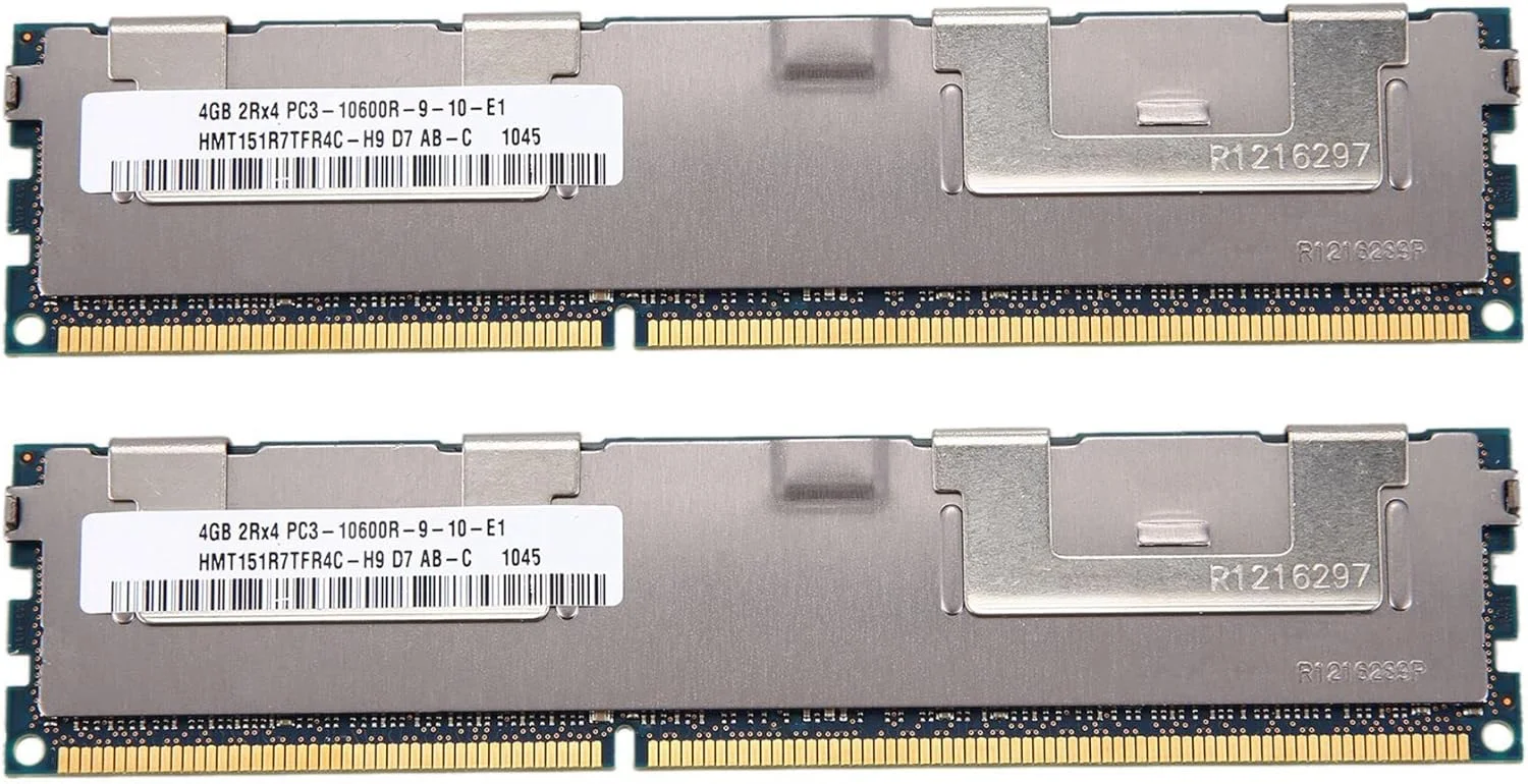 دو عدد رم 4 گیگابایتی DDR3، 2Rx4 PC3-10600R، 1.5 ولت، 1333 مگاهرتز، ECC، 240 پین، رم سرور HMT151R7TFR4C