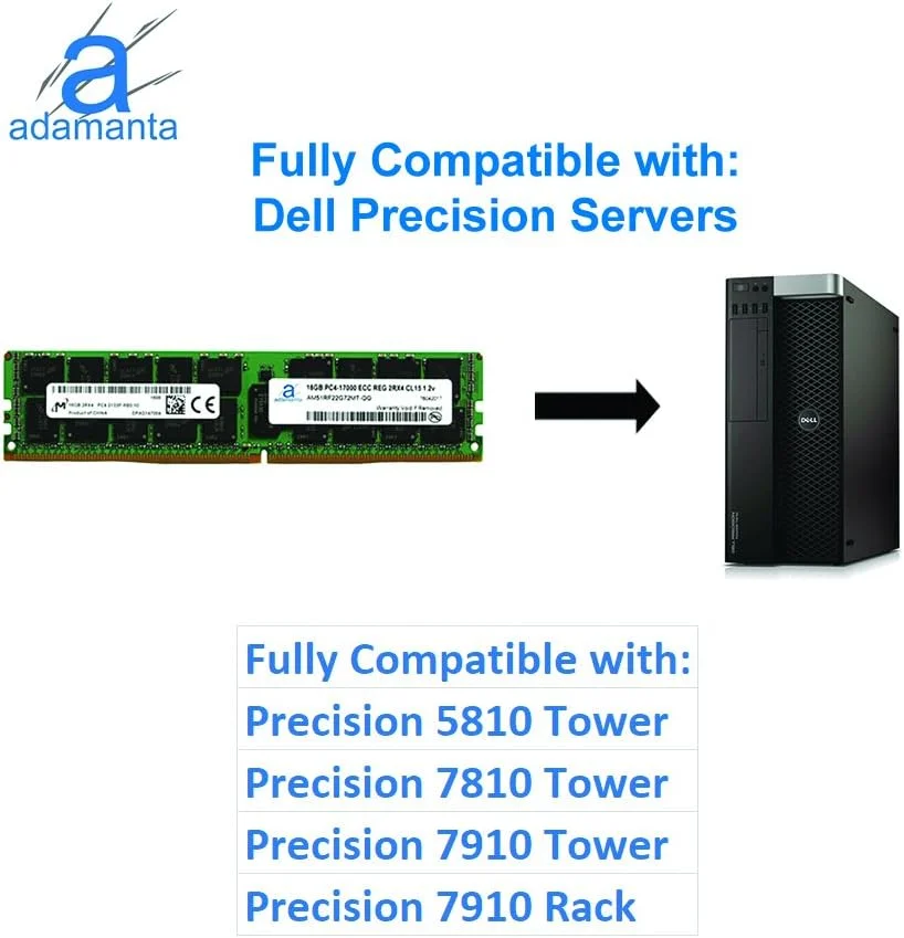 آدامانتا میکرون اورجینال 16 گیگابایت (1x16GB) ارتقاء حافظه سرور برای سرورهای Dell Poweredge، Dell Precision و HP Proliant پردازنده DDR4 2133MHz PC4-17000 ECC Registered Chip 2Rx4 CL15 1.2V RAM