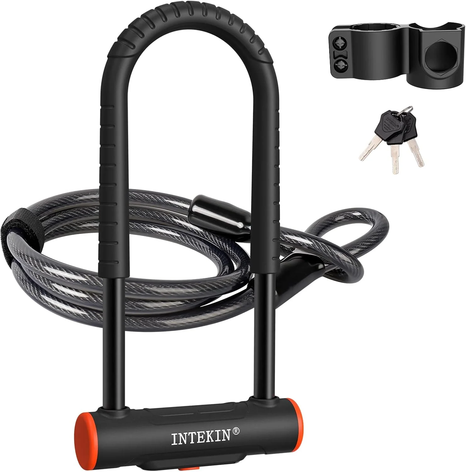 قفل یو دوچرخه قفل دوچرخه سنگین، قفل یو 16 میلی متری و کابل امنیتی به طول 5 فوت با براکت نصب محکم برای دوچرخه، موتور سیکلت و موارد دیگر، مشکی، بزرگ