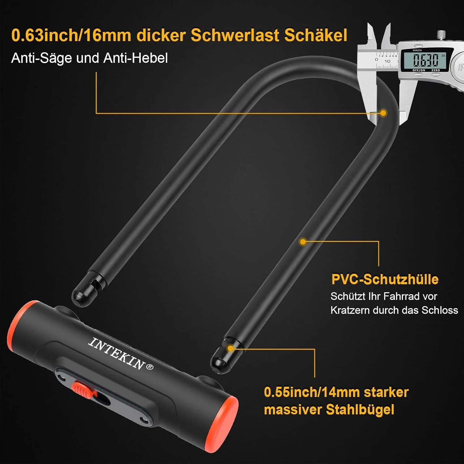 قفل U شکل دوچرخه ضد آب، قفل سنگین دوچرخه 16 میلی متری با نگهدارنده محکم، قفل با کلید برای دوچرخه، موتورسیکلت